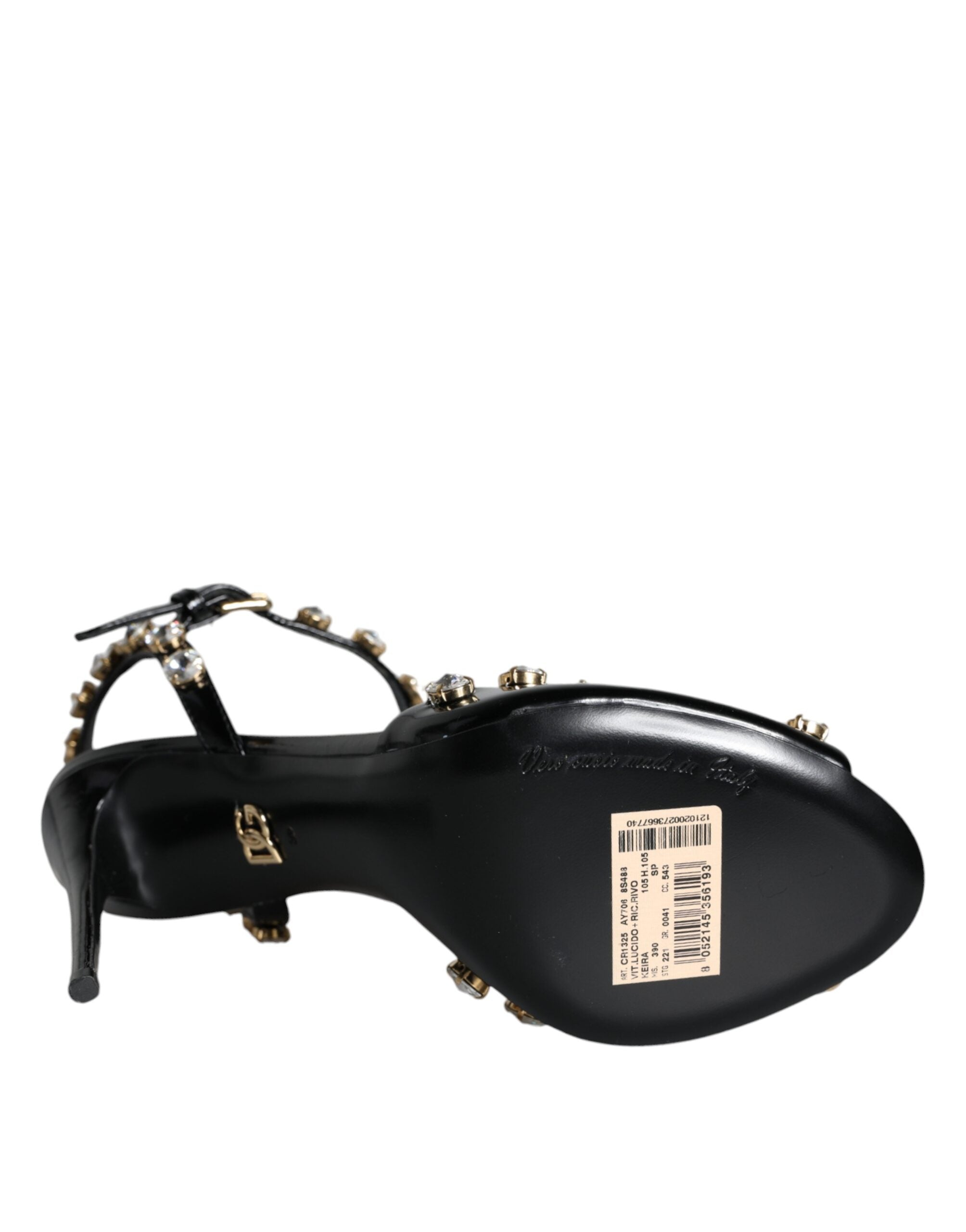 Dolce & Gabbana Black Leather Crystal Ankle Strap Sandals Shoes-7