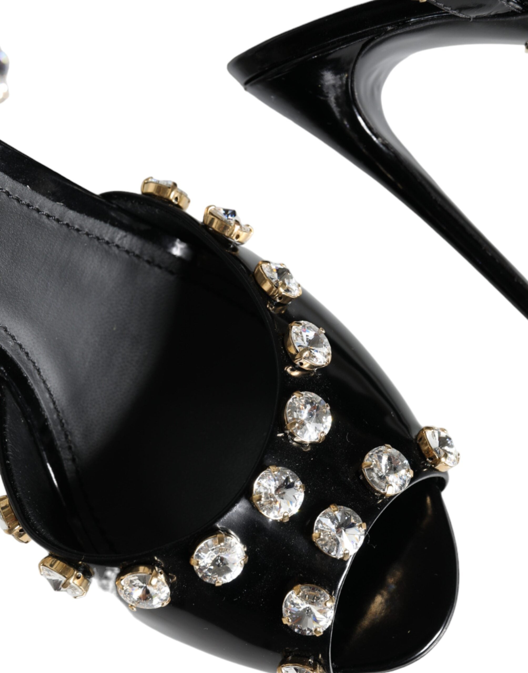 Dolce & Gabbana Black Leather Crystal Ankle Strap Sandals Shoes-8