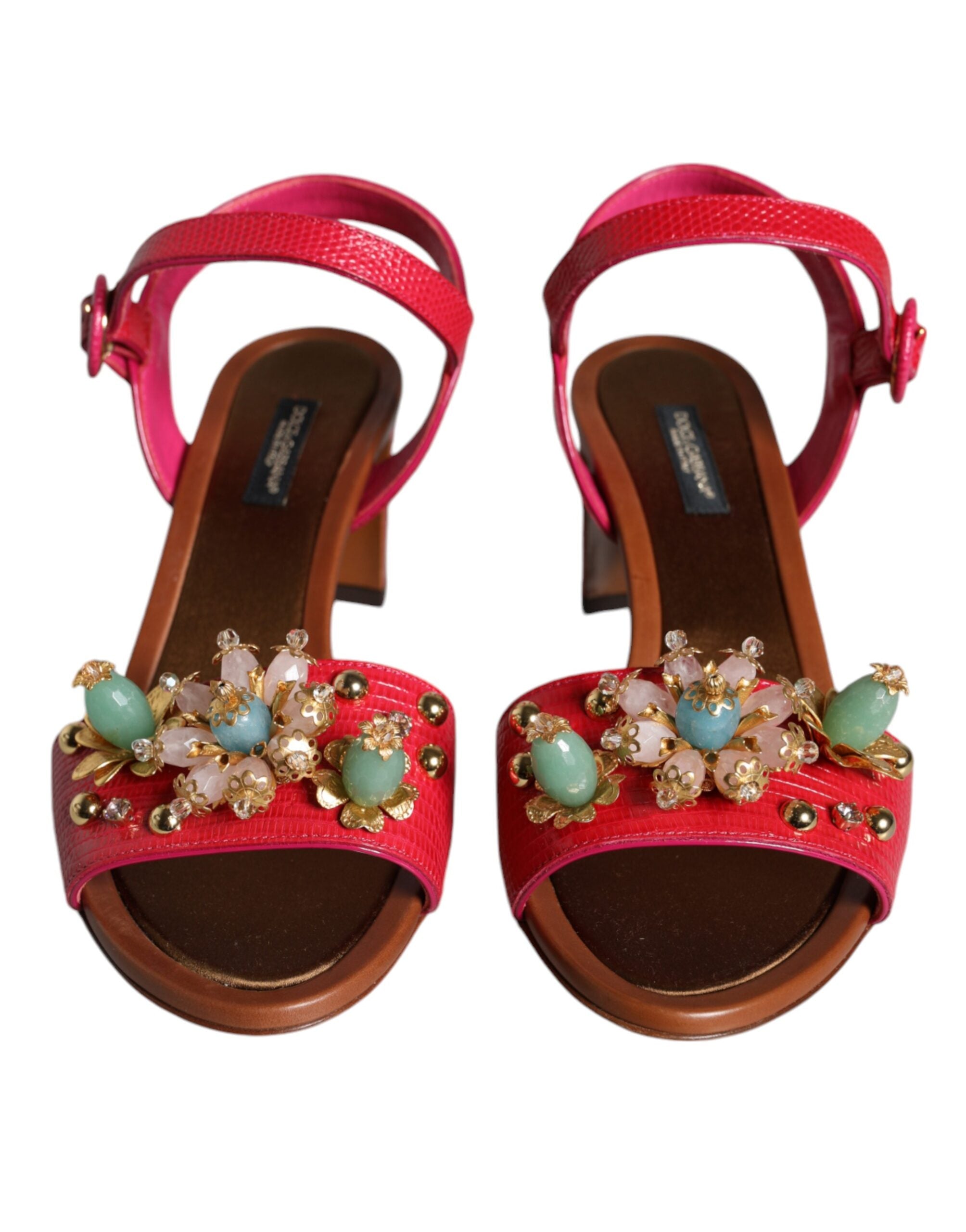 Dolce & Gabbana Fuchsia leather embellishes Keira sandals shoes-2