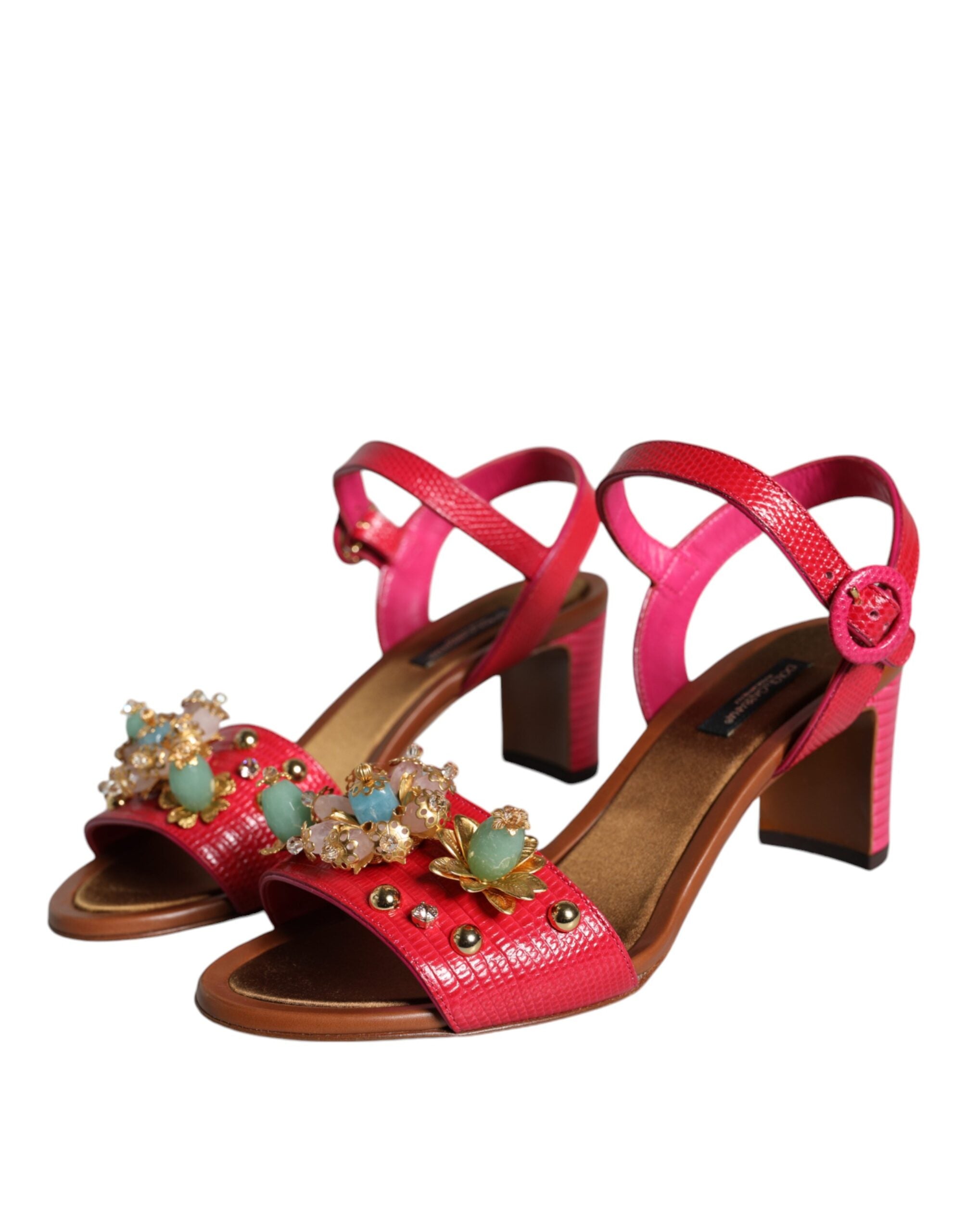 Dolce & Gabbana Fuchsia leather embellishes Keira sandals shoes-3