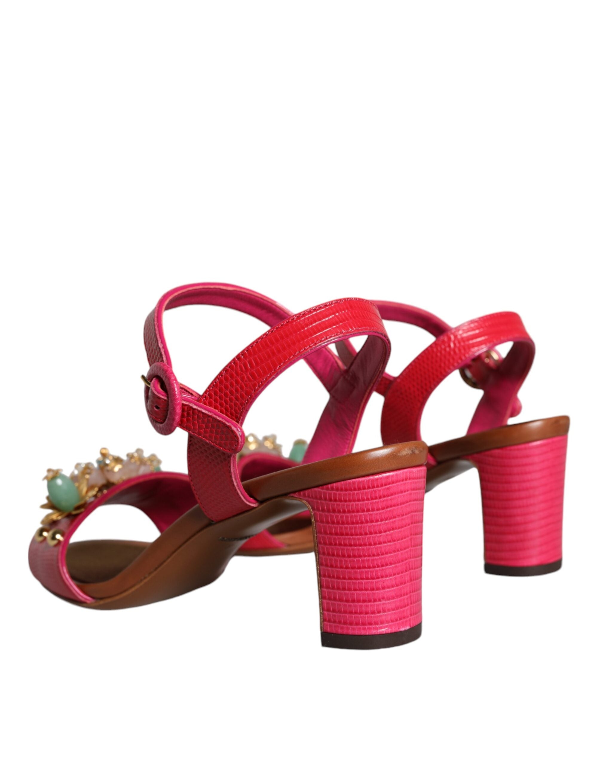 Dolce & Gabbana Fuchsia leather embellishes Keira sandals shoes-4