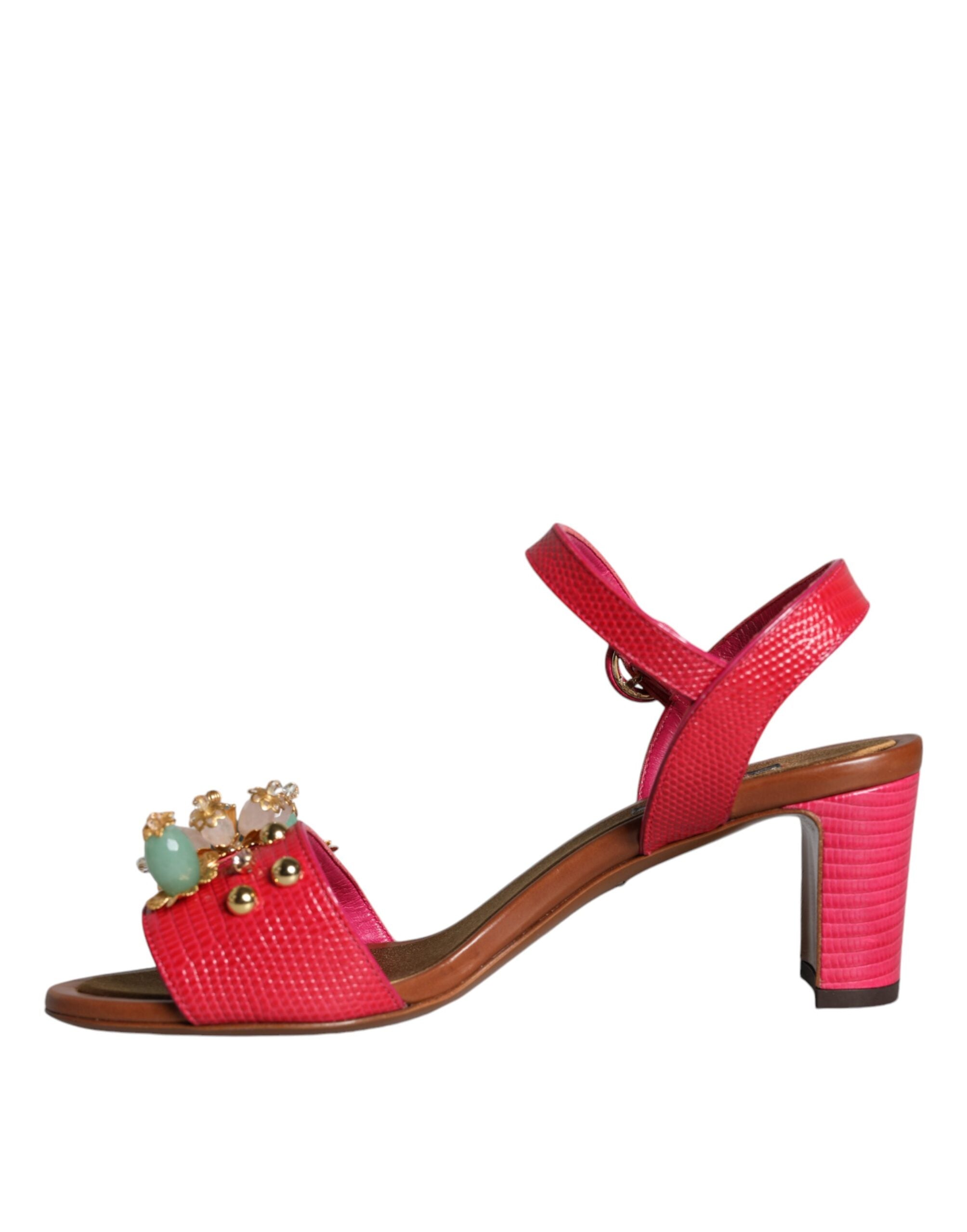 Dolce & Gabbana Fuchsia leather embellishes Keira sandals shoes-5