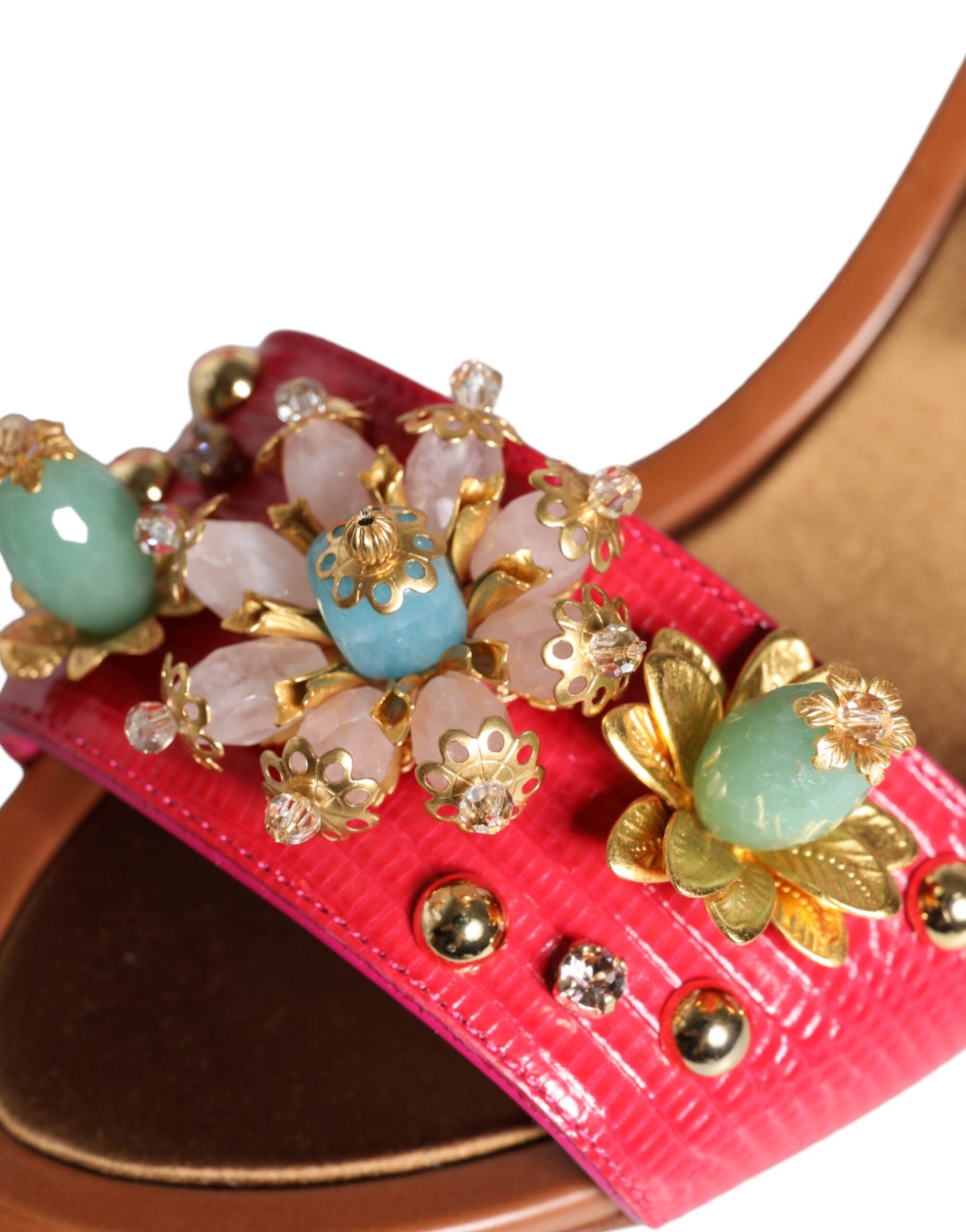 Dolce & Gabbana Fuchsia leather embellishes Keira sandals shoes-6