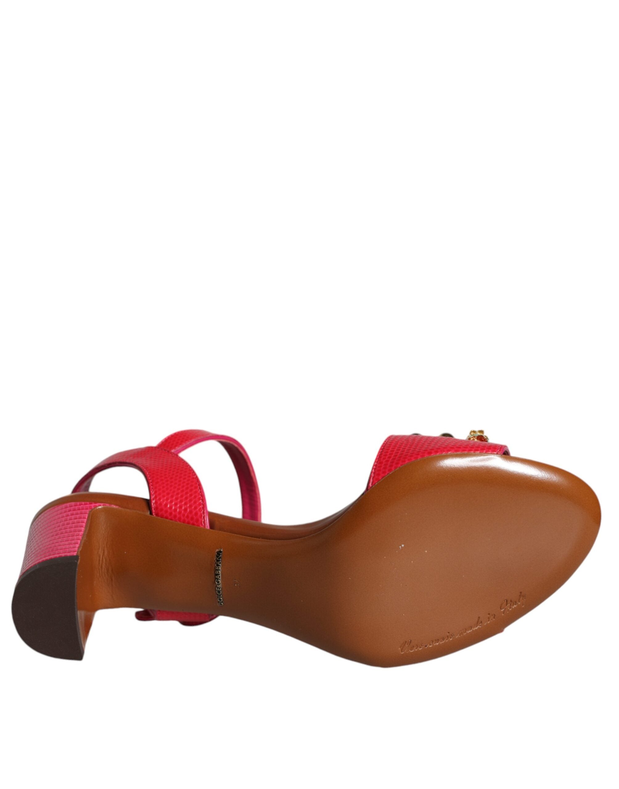 Dolce & Gabbana Fuchsia leather embellishes Keira sandals shoes-7