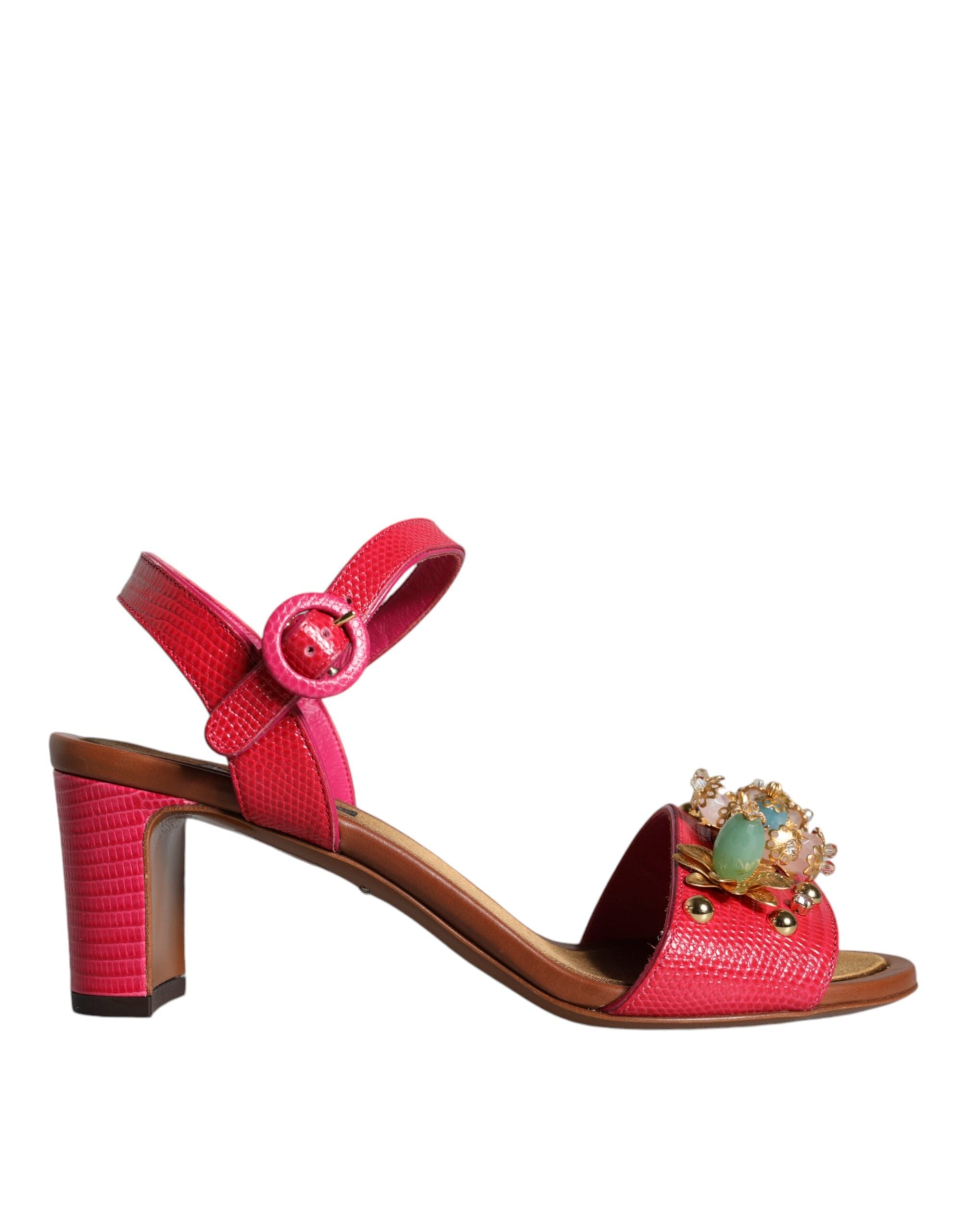 Dolce & Gabbana Fuchsia leather embellishes Keira sandals shoes-1
