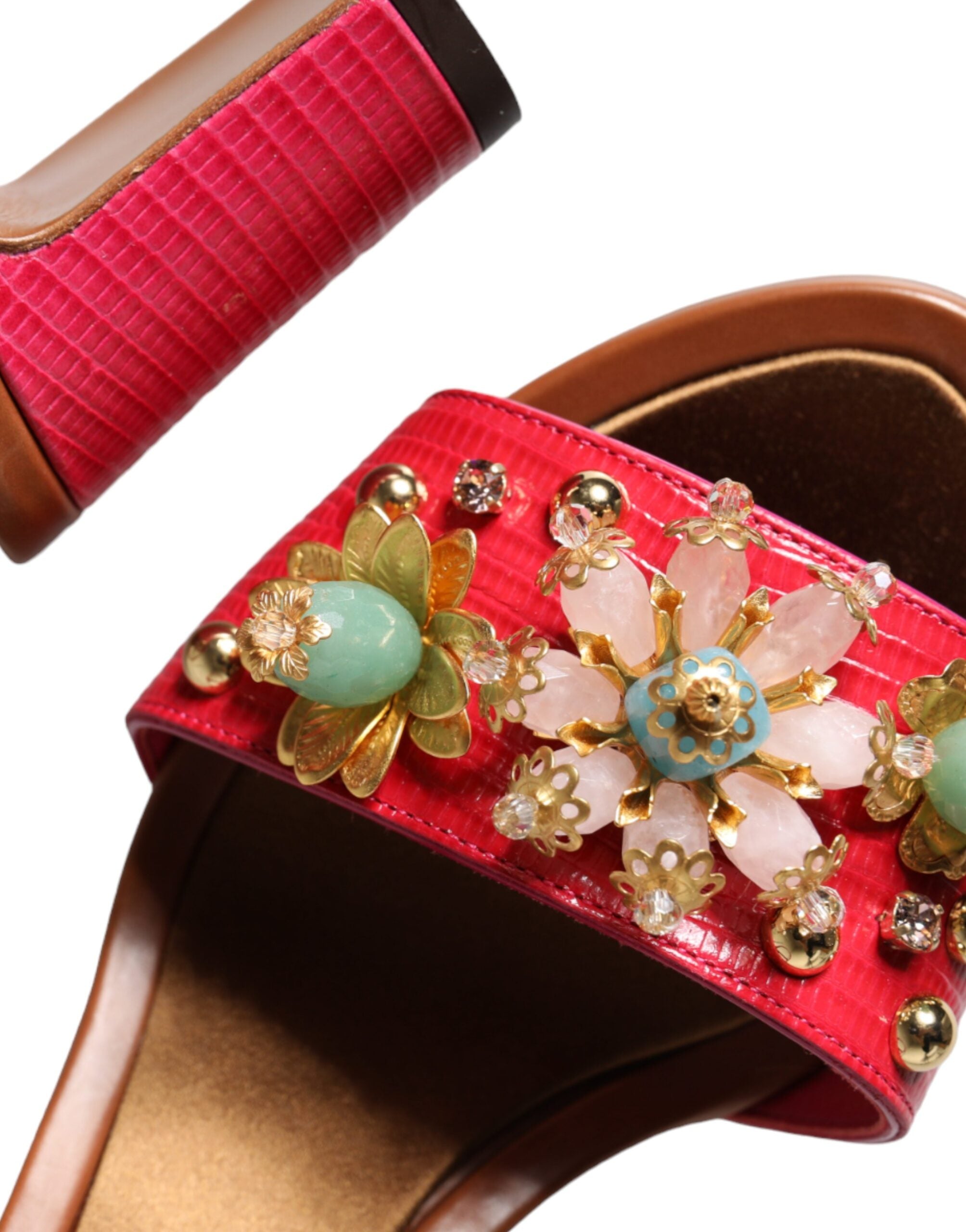 Dolce & Gabbana Fuchsia leather embellishes Keira sandals shoes-8