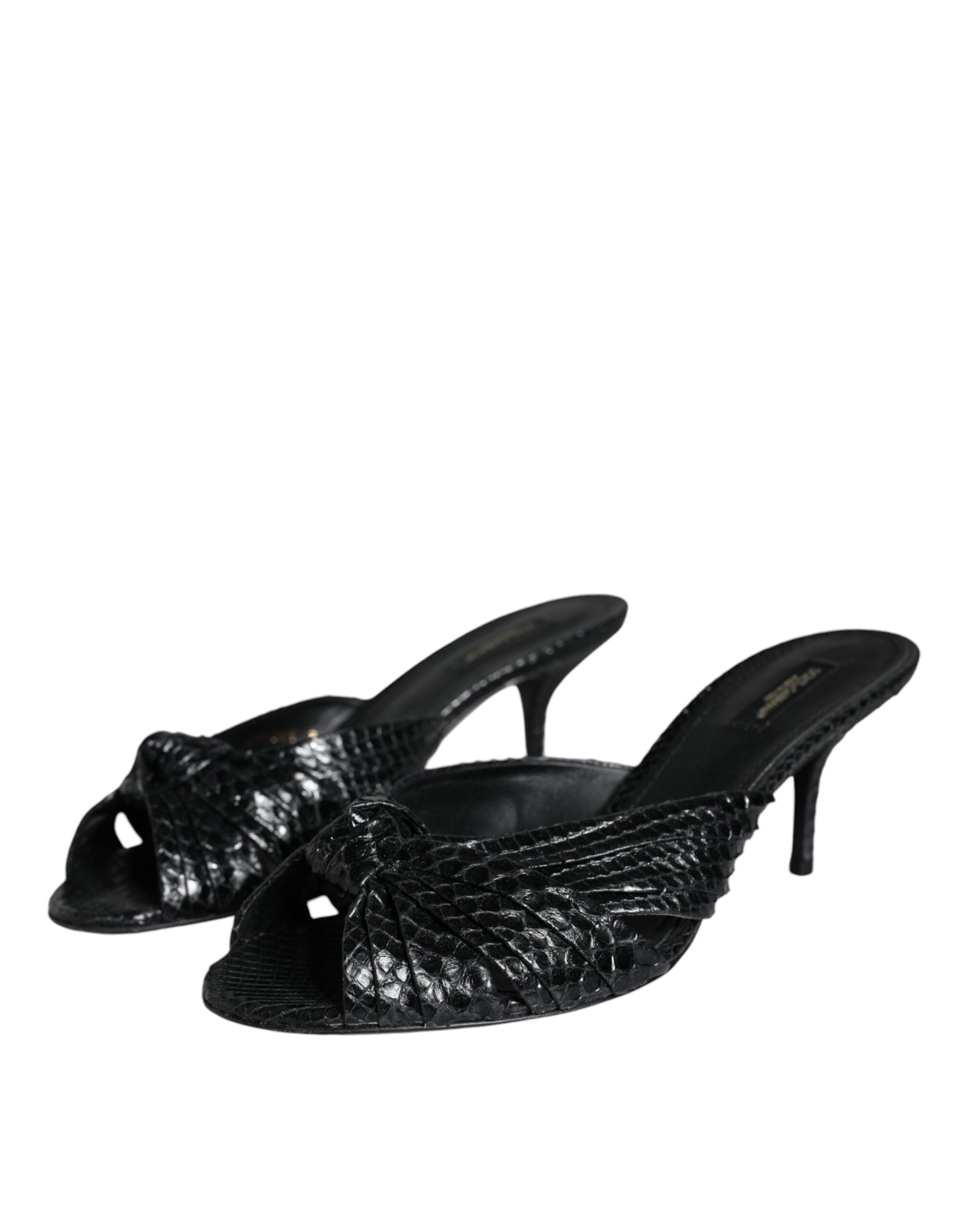 Dolce & Gabbana Schwarz Leder Absätze Sandalen Schuhe-3