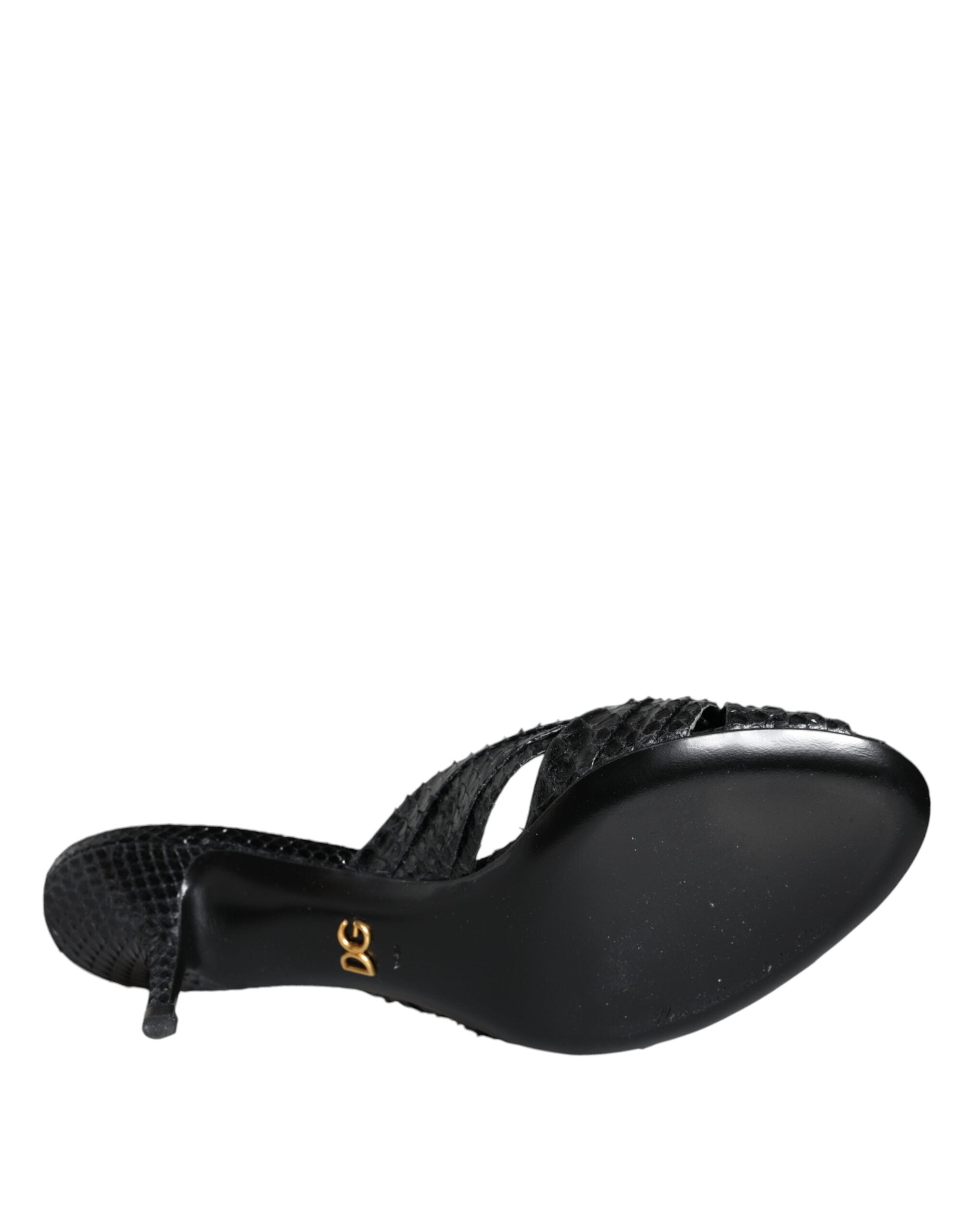 Dolce & Gabbana Schwarz Leder Absätze Sandalen Schuhe-6