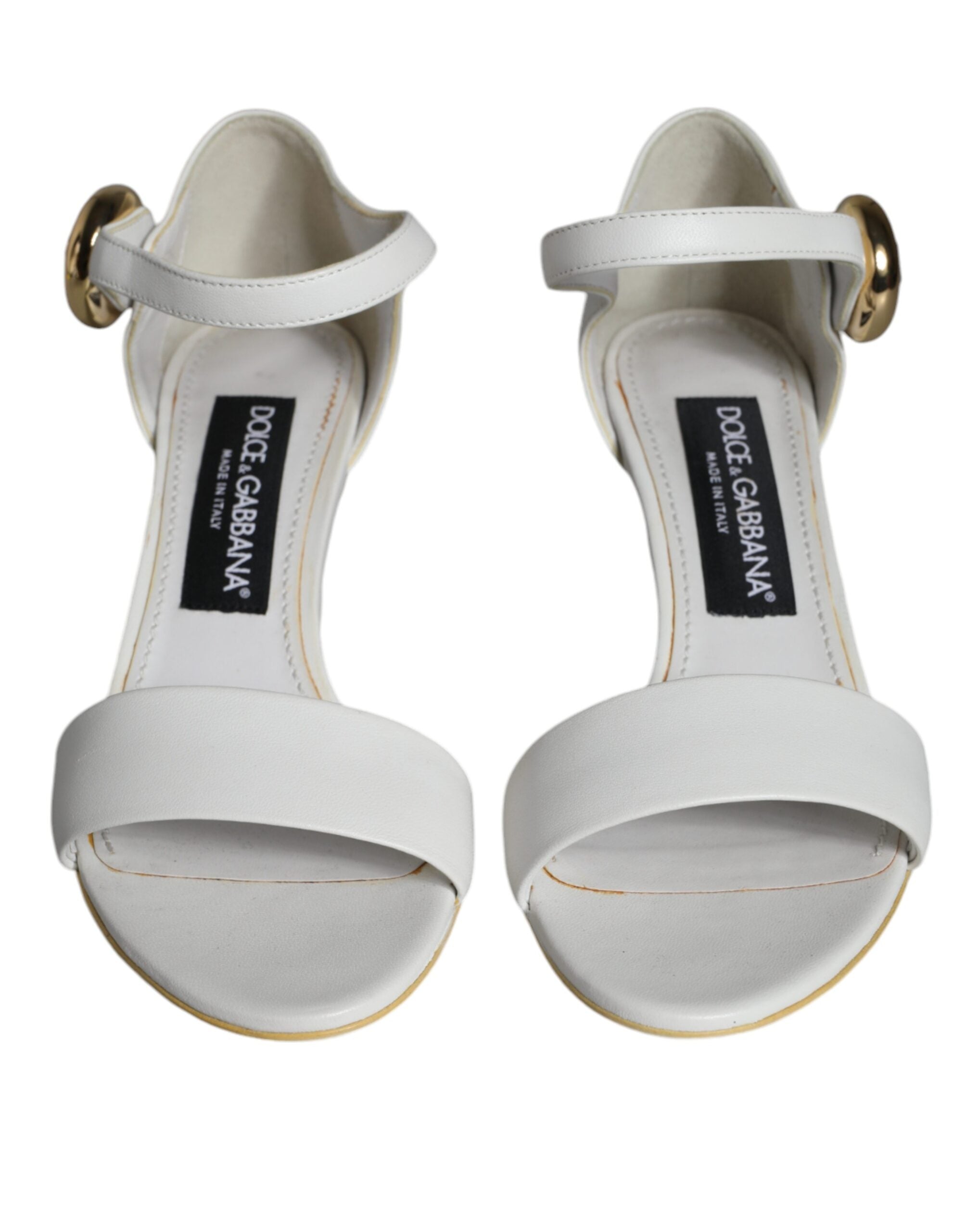Dolce & Gabbana White Leather Heels Keira Sandals Shoes-2
