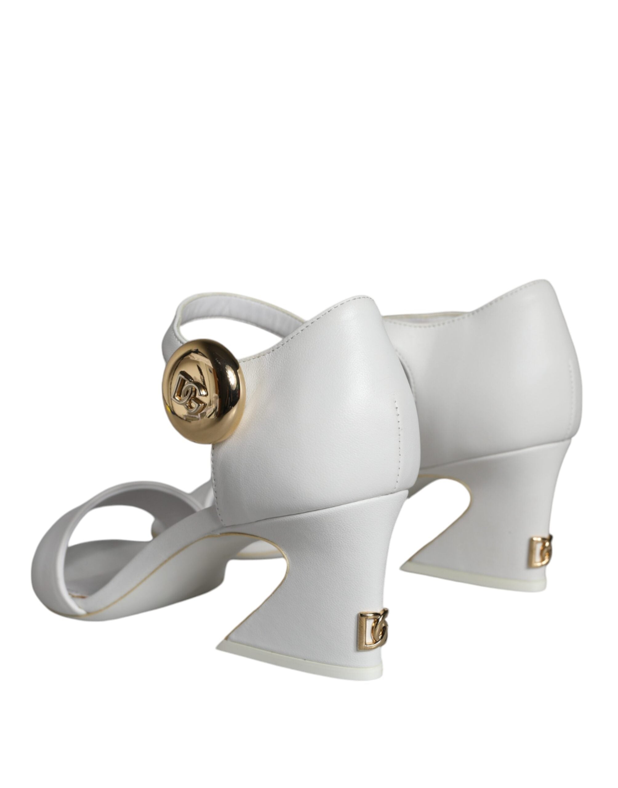 Dolce & Gabbana White Leather Heels Keira Sandals Shoes-4