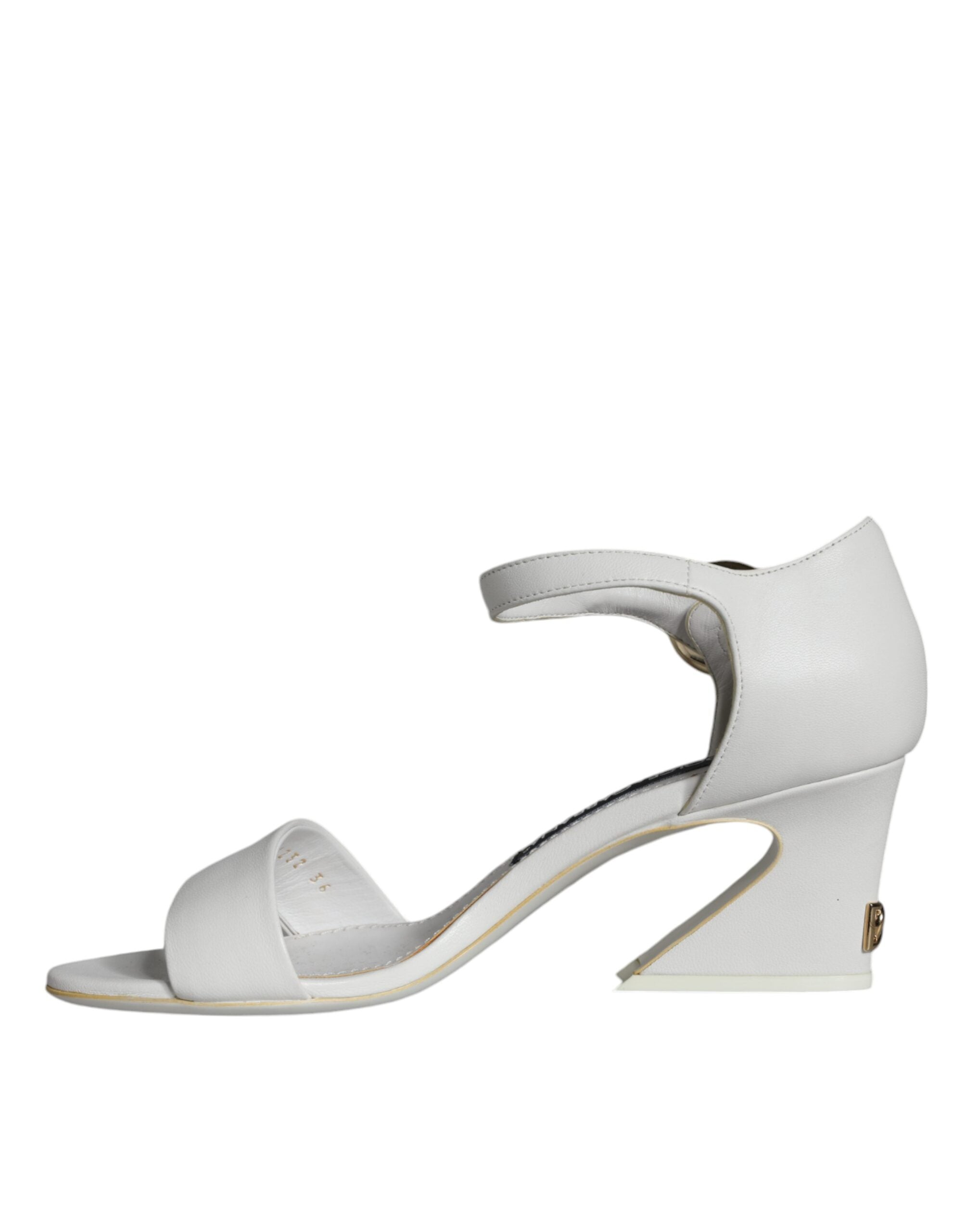 Dolce & Gabbana White Leather Heels Keira Sandals Shoes-5