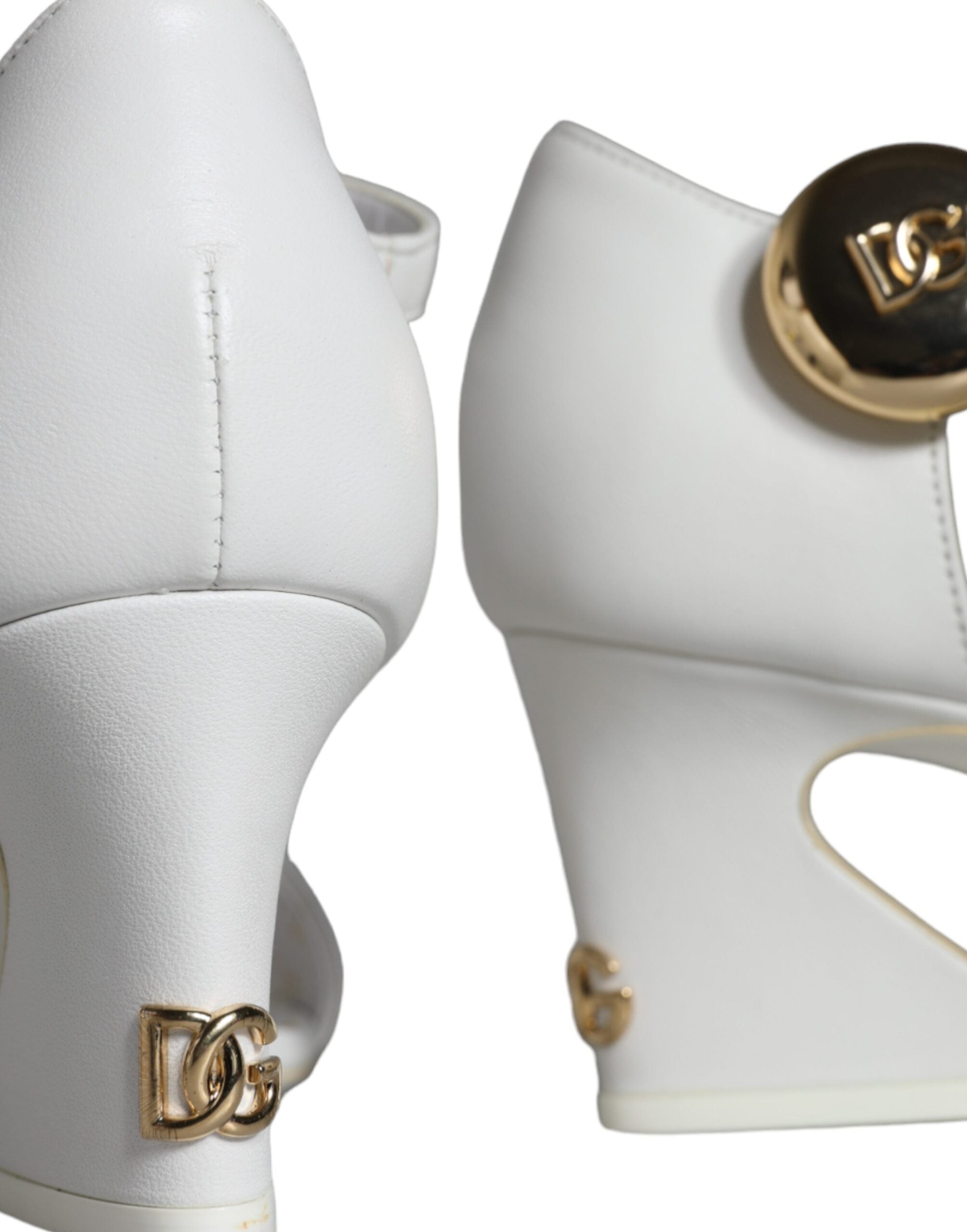 Dolce & Gabbana White Leather Heels Keira Sandals Shoes-6