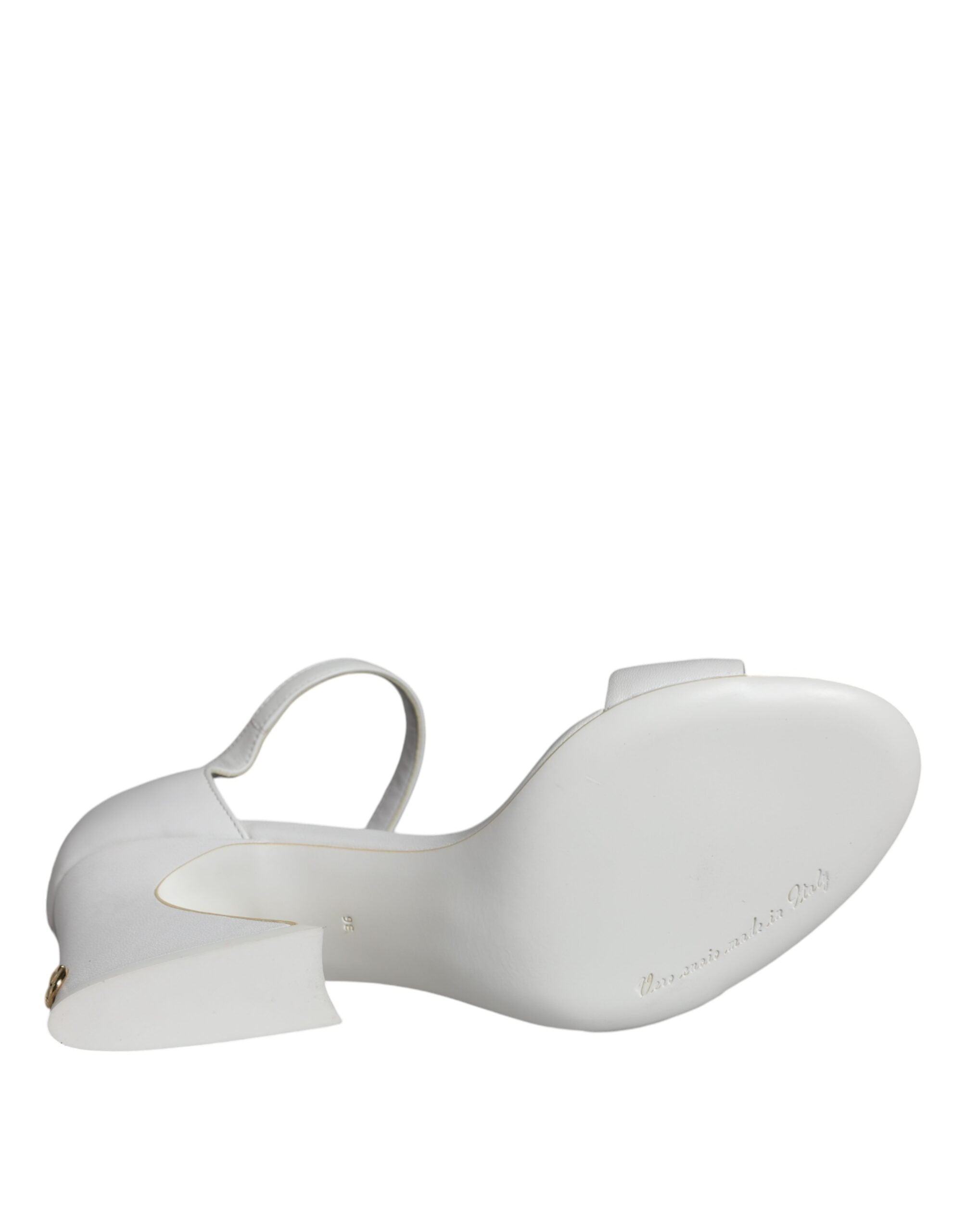 Dolce & Gabbana White Leather Heels Keira Sandals Shoes-7