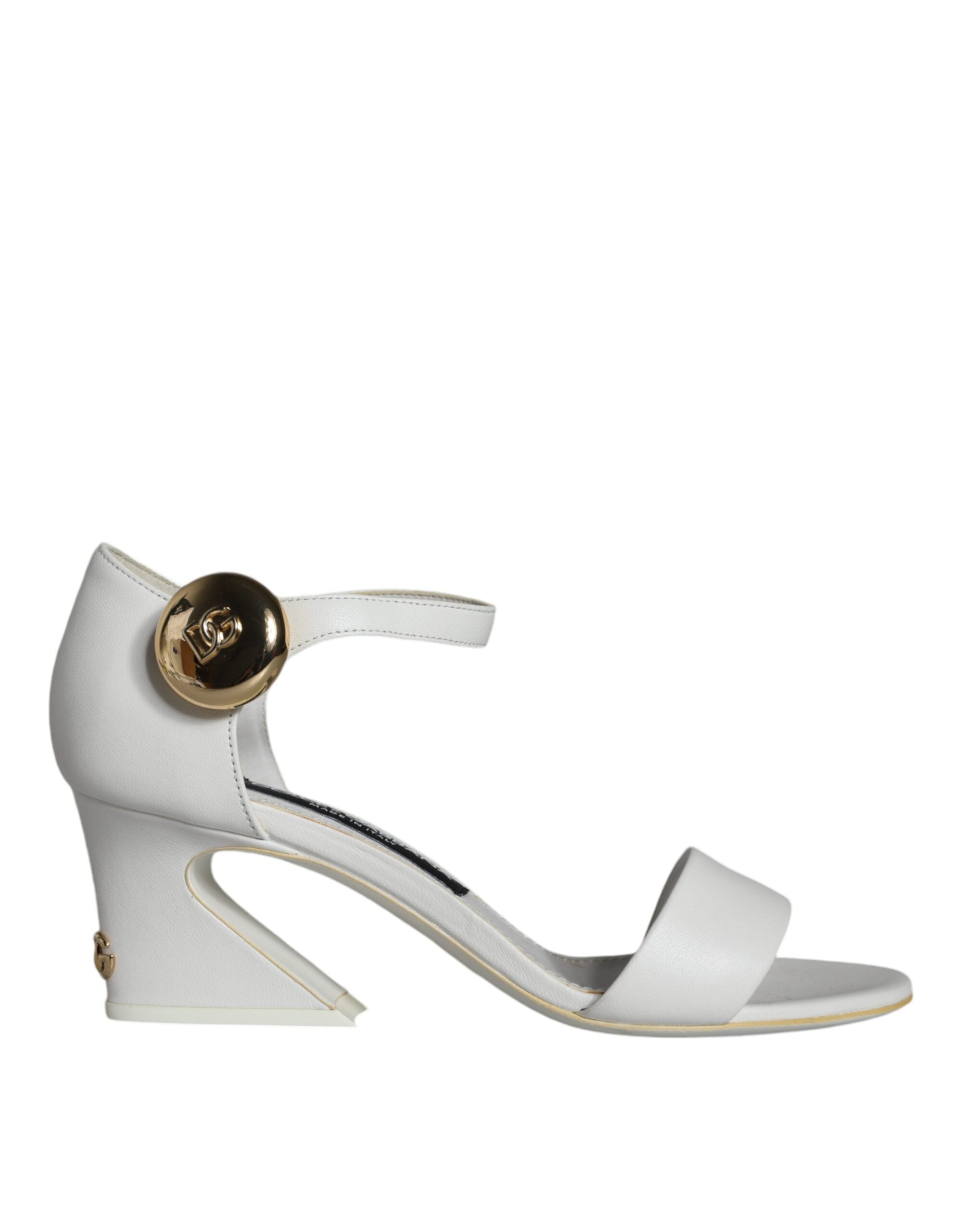 Dolce & Gabbana White Leather Heels Keira Sandals Shoes-1
