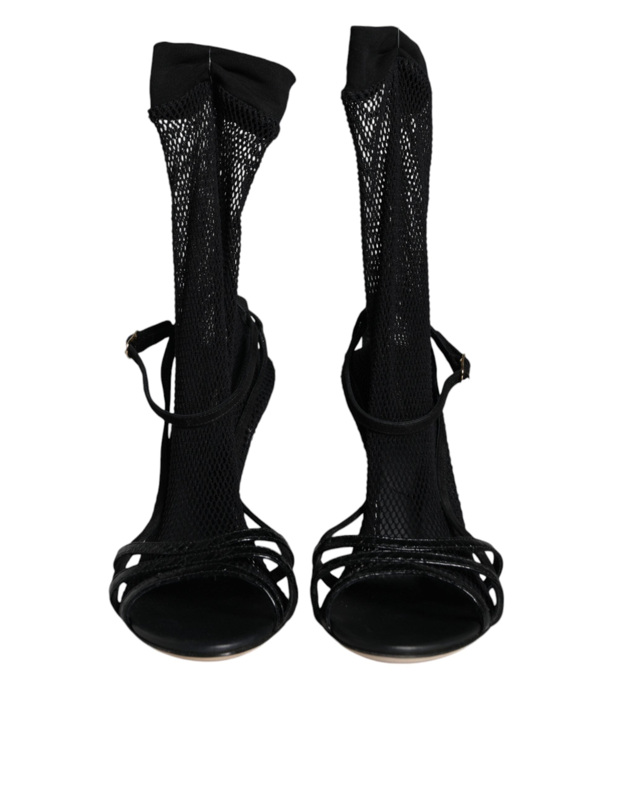 Dolce & Gabbana Black Mesh Stiletto Heels Sandals Shoes-3