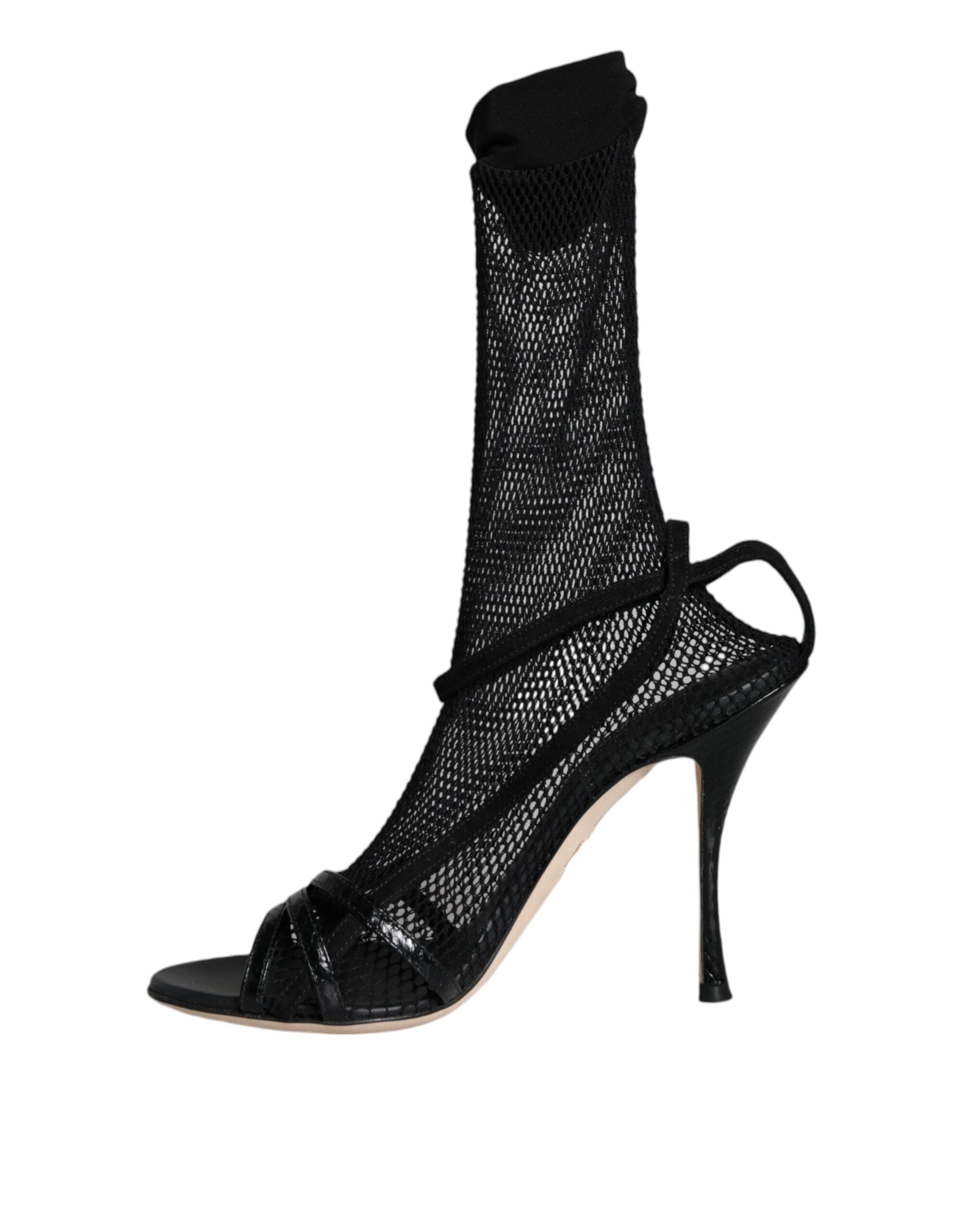 Dolce & Gabbana Black Mesh Stiletto Heels Sandals Shoes-5