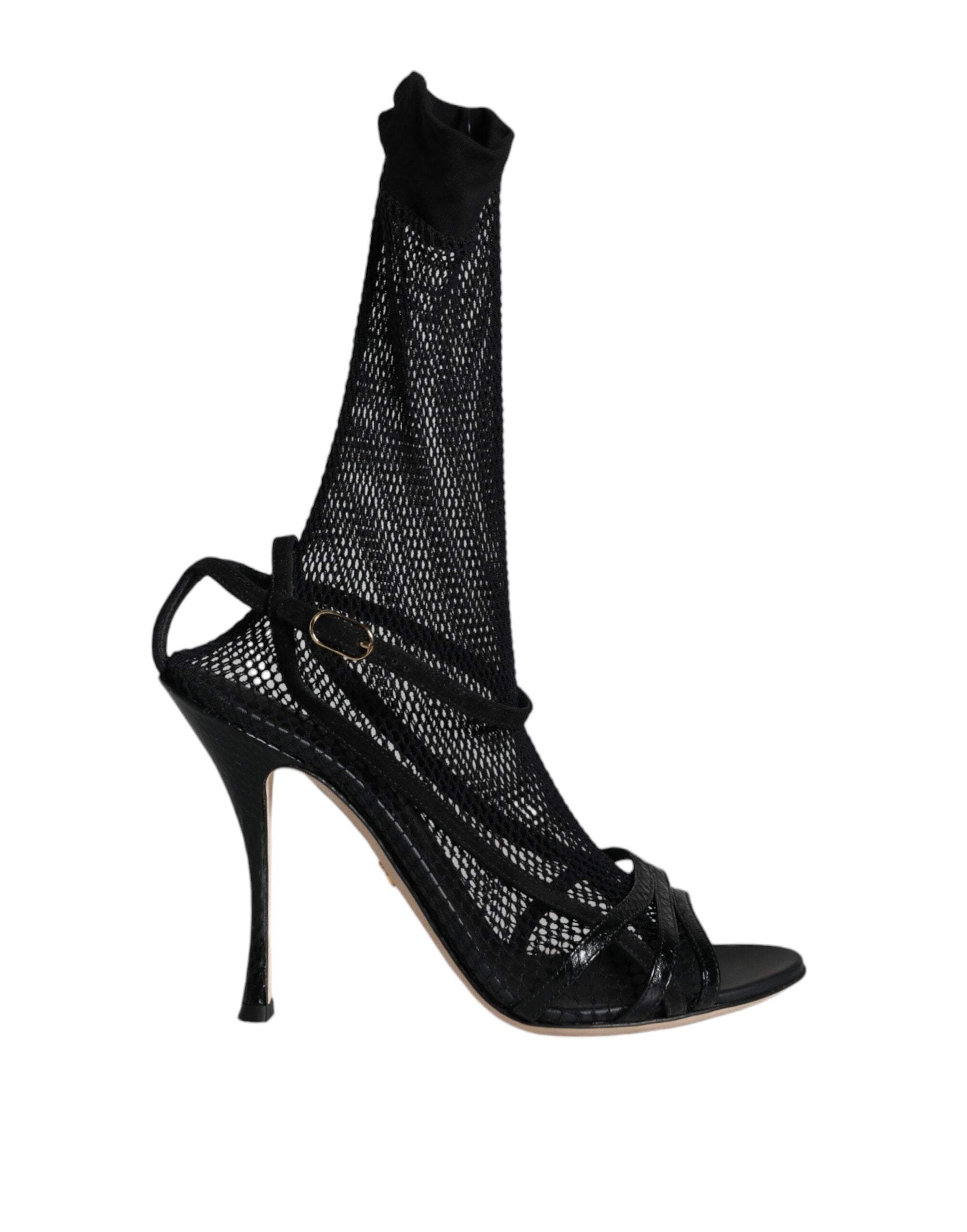 Dolce & Gabbana Black Mesh Stiletto Heels Sandals Shoes-1