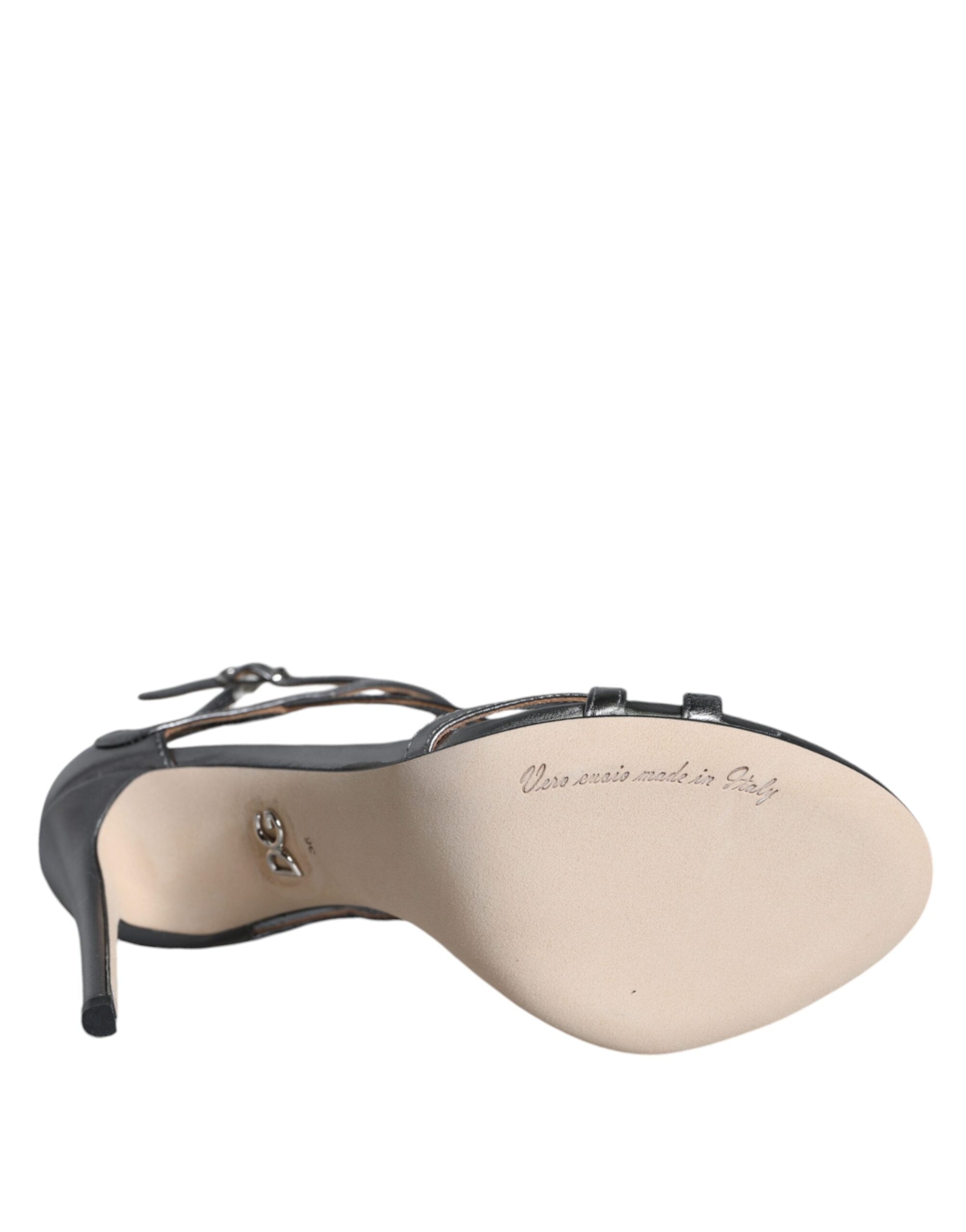 Sandalias de tacón de piel plateadas Keira de Dolce & Gabbana-7