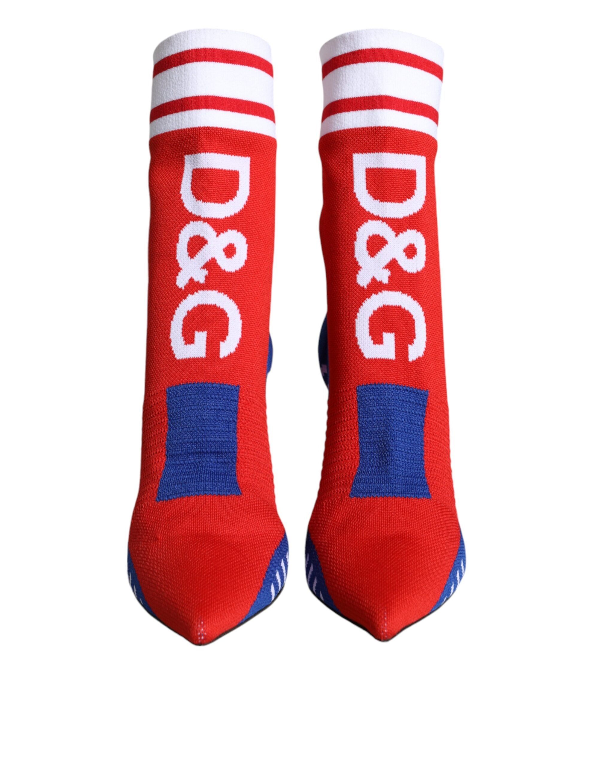 Dolce & Gabbana Red Blue Stretch Sock Style Ankle Boots Logo Shoes-2