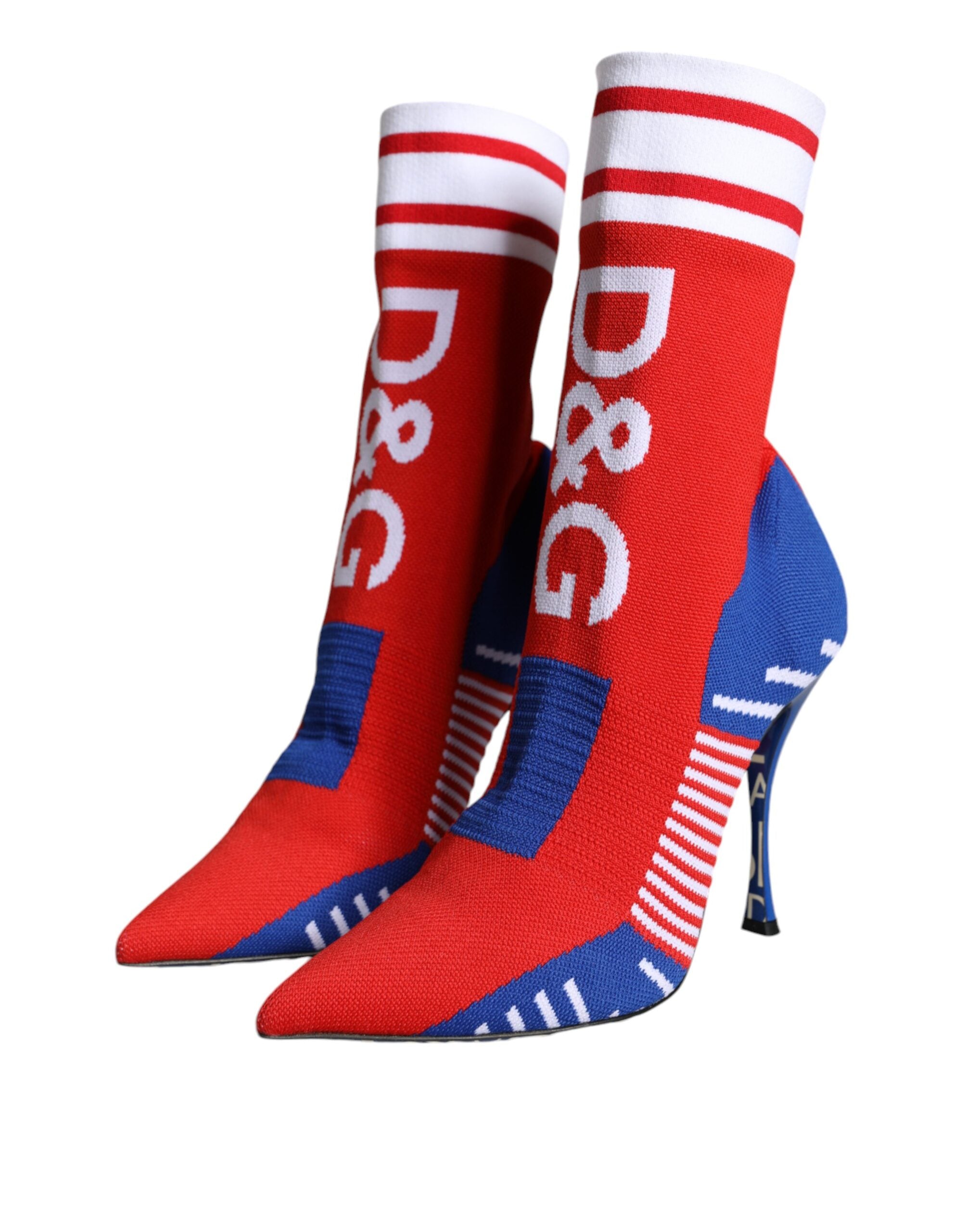Dolce & Gabbana Red Blue Stretch Sock Style Ankle Boots Logo Shoes-3