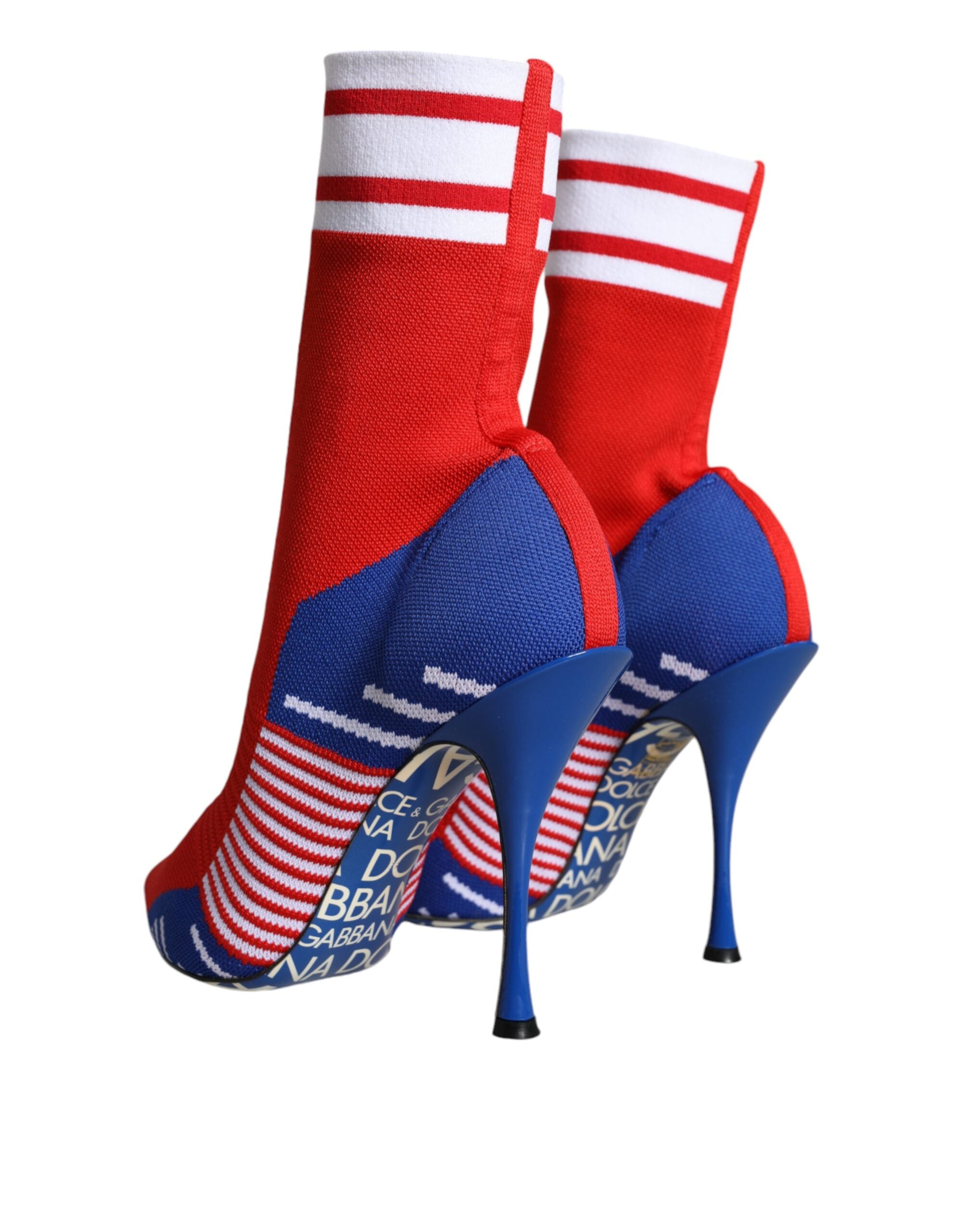 Dolce & Gabbana Red Blue Stretch Sock Style Ankle Boots Logo Shoes-4