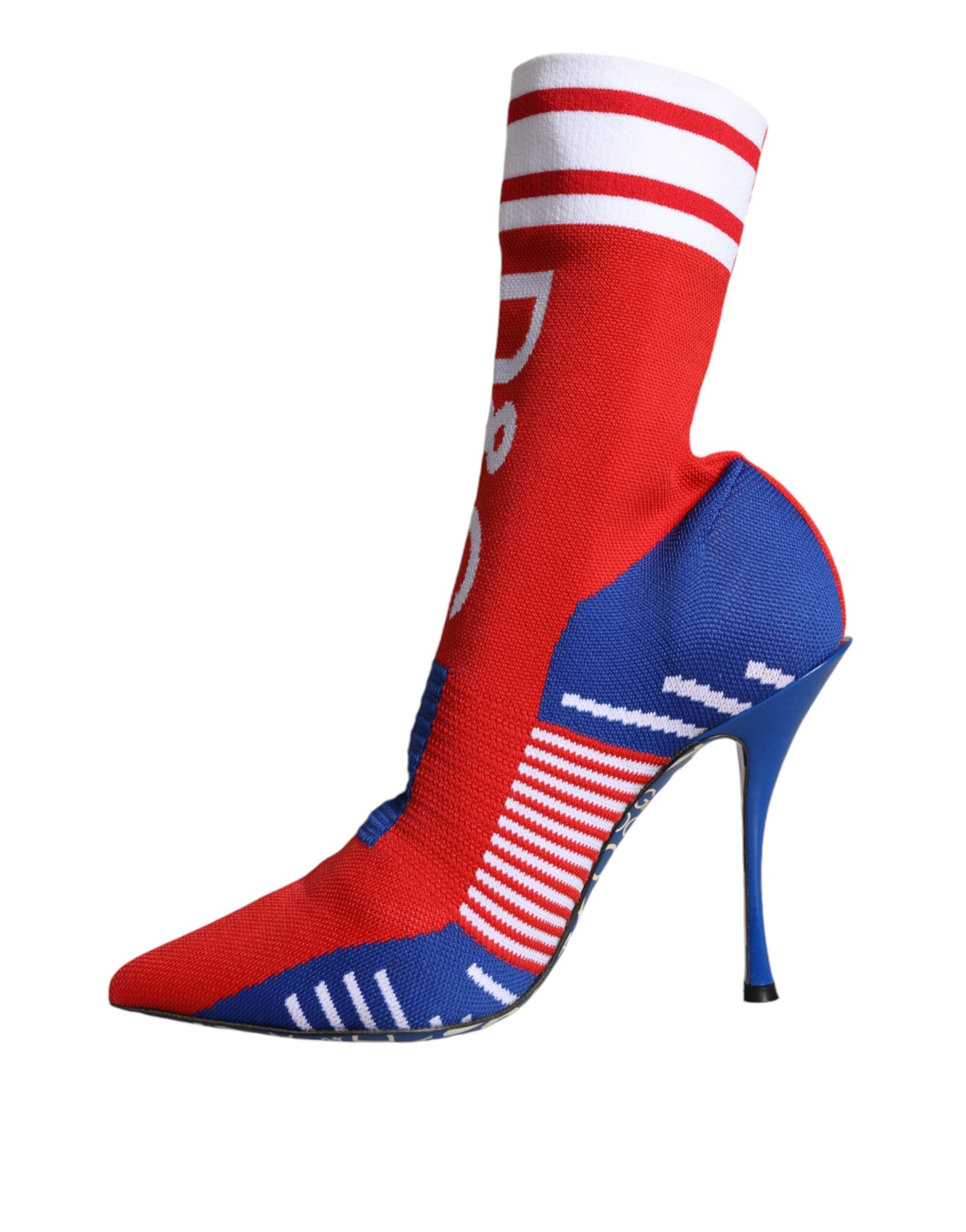 Dolce & Gabbana Red Blue Stretch Sock Style Ankle Boots Logo Shoes-5