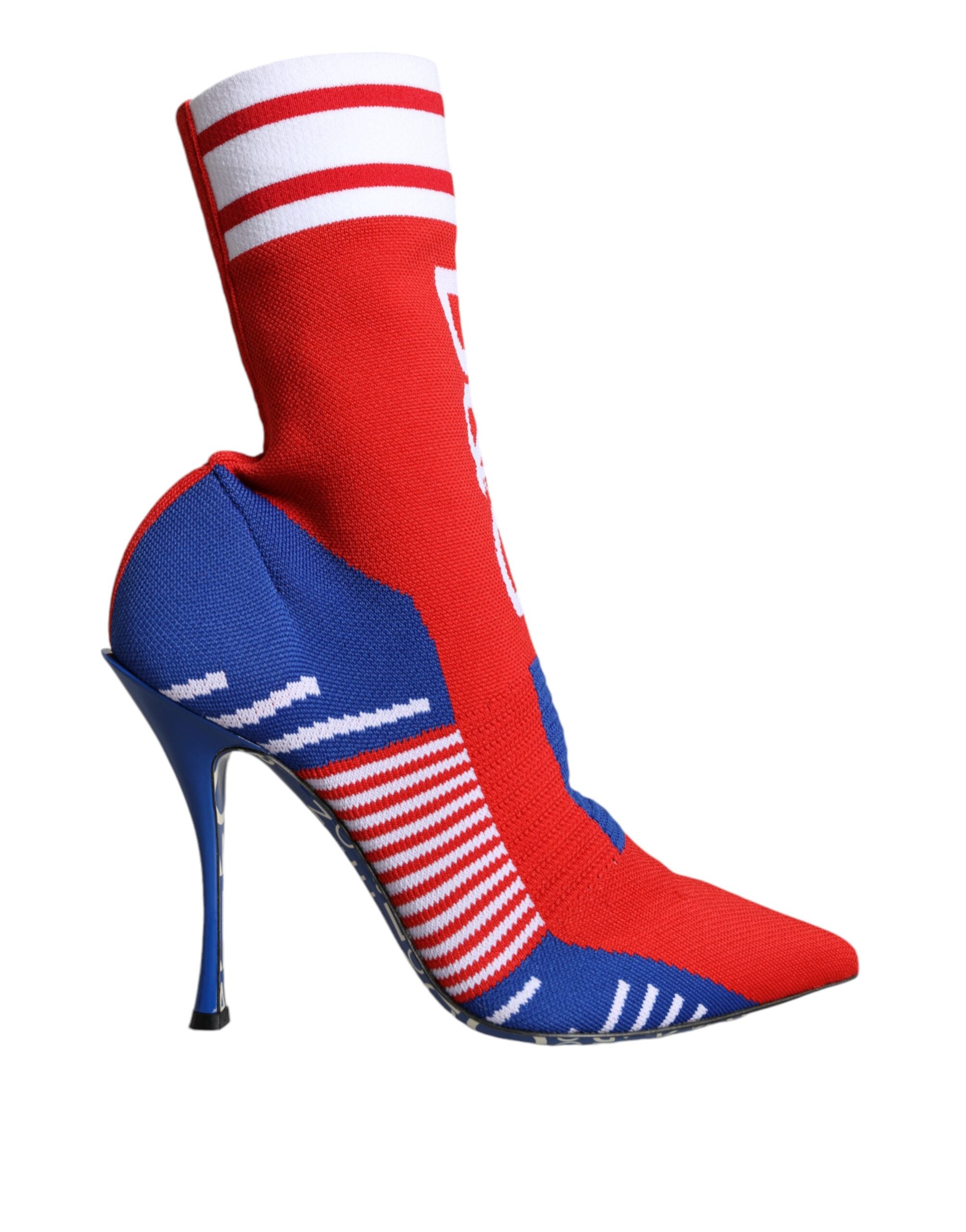 Dolce & Gabbana Red Blue Stretch Sock Style Ankle Boots Logo Shoes-1