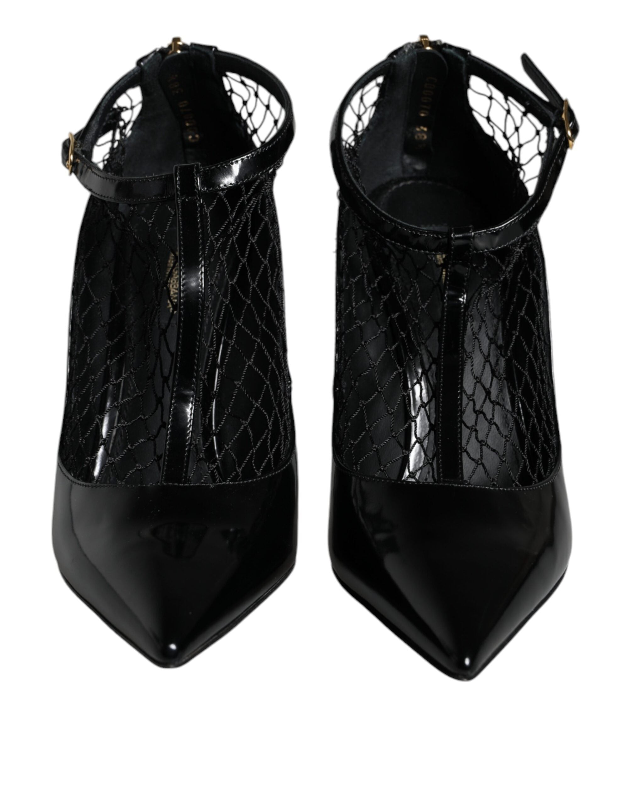 Dolce & Gabbana Schwarz Mesh Lackleder Heels Pumps Schuhe-2
