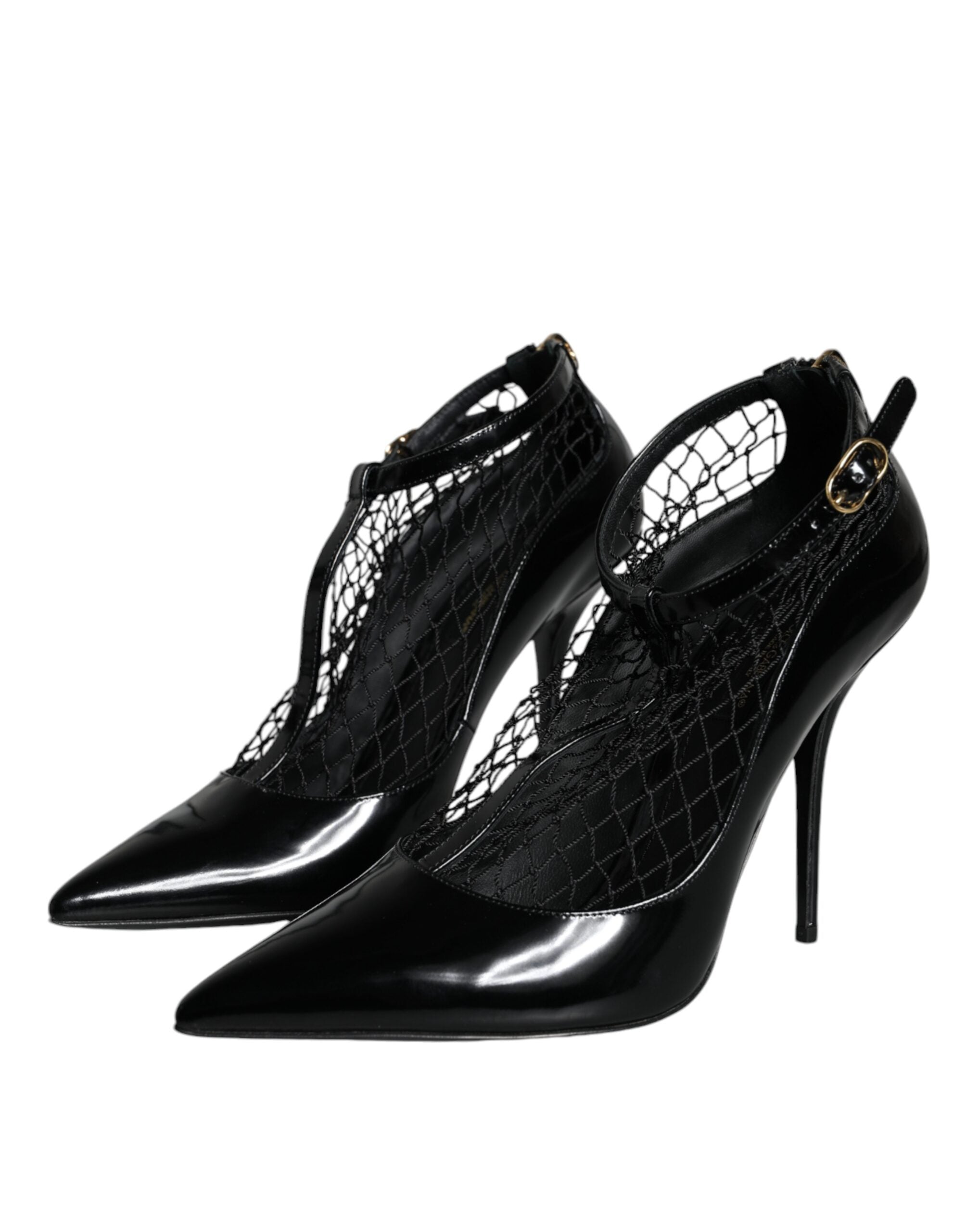Dolce & Gabbana Schwarz Mesh Lackleder Heels Pumps Schuhe-3