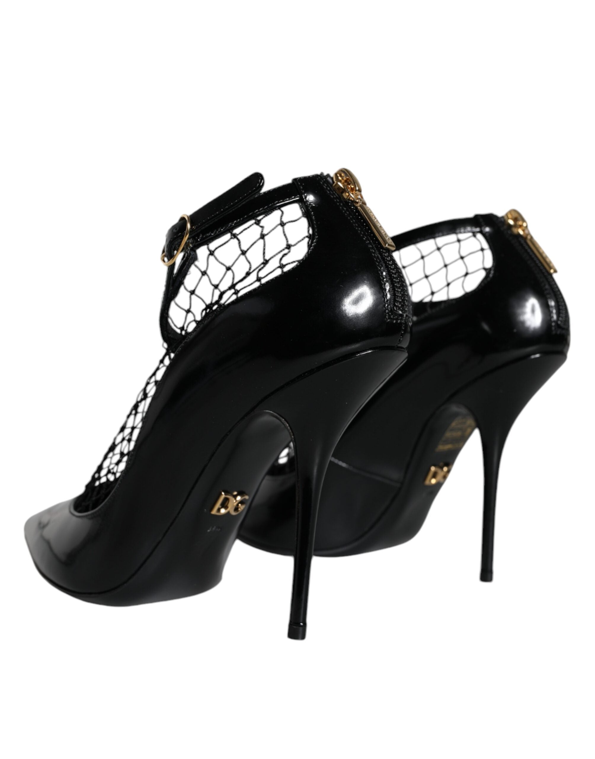 Dolce & Gabbana Schwarz Mesh Lackleder Heels Pumps Schuhe-4