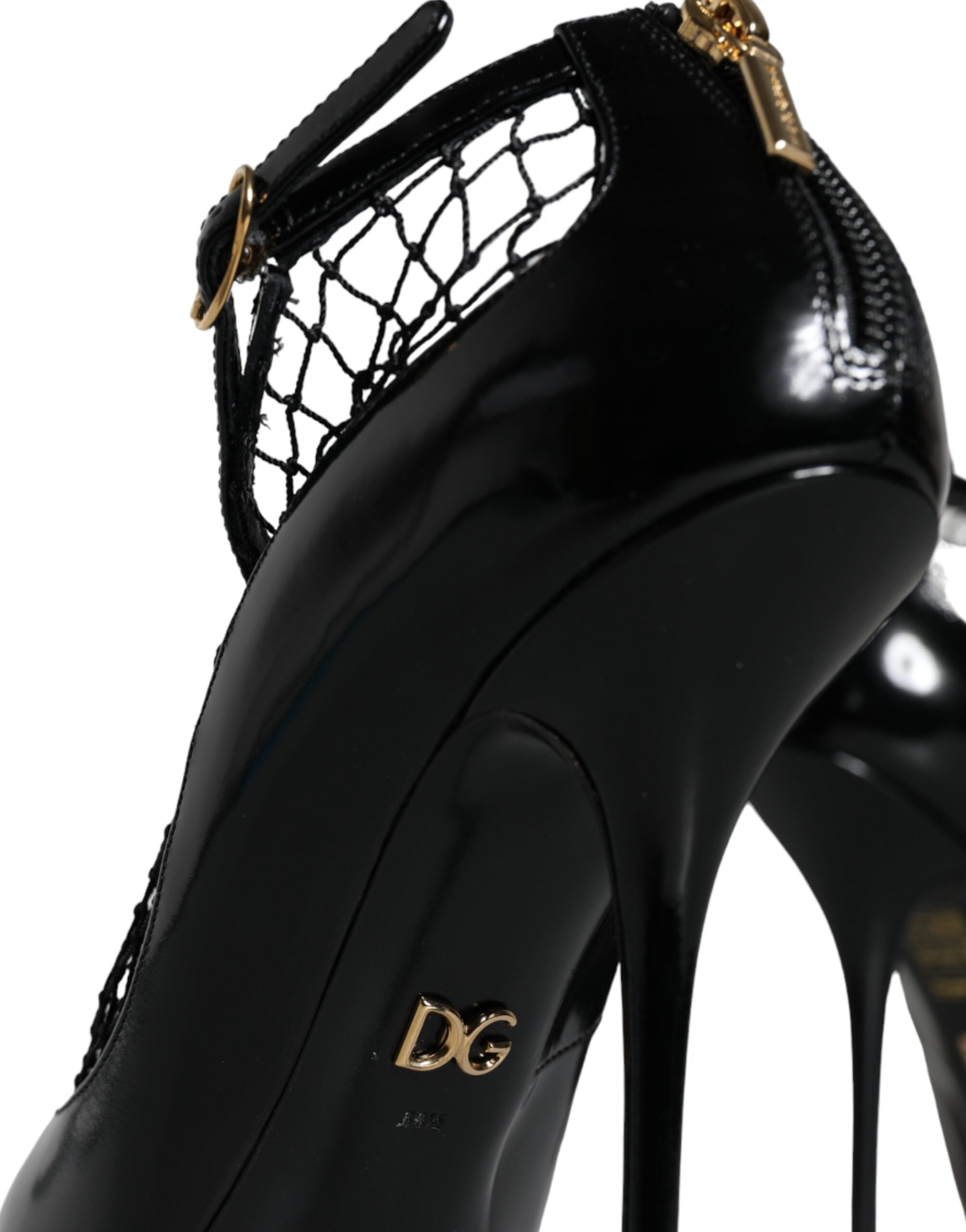 Dolce & Gabbana Schwarz Mesh Lackleder Heels Pumps Schuhe-6