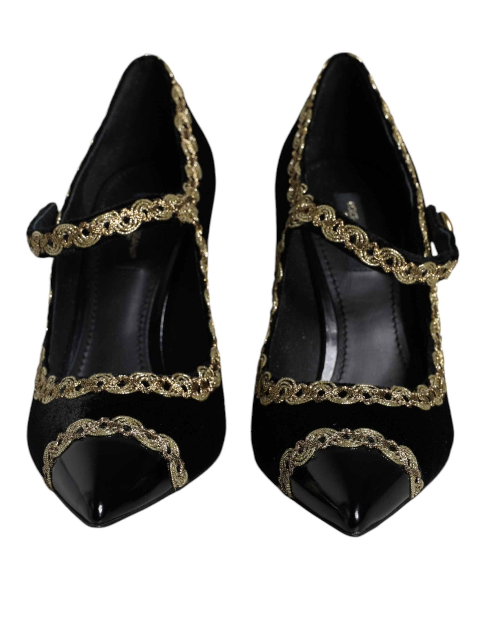 Dolce & Gabbana Black Mary Janes Velvet Gold Pumps Shoes-2