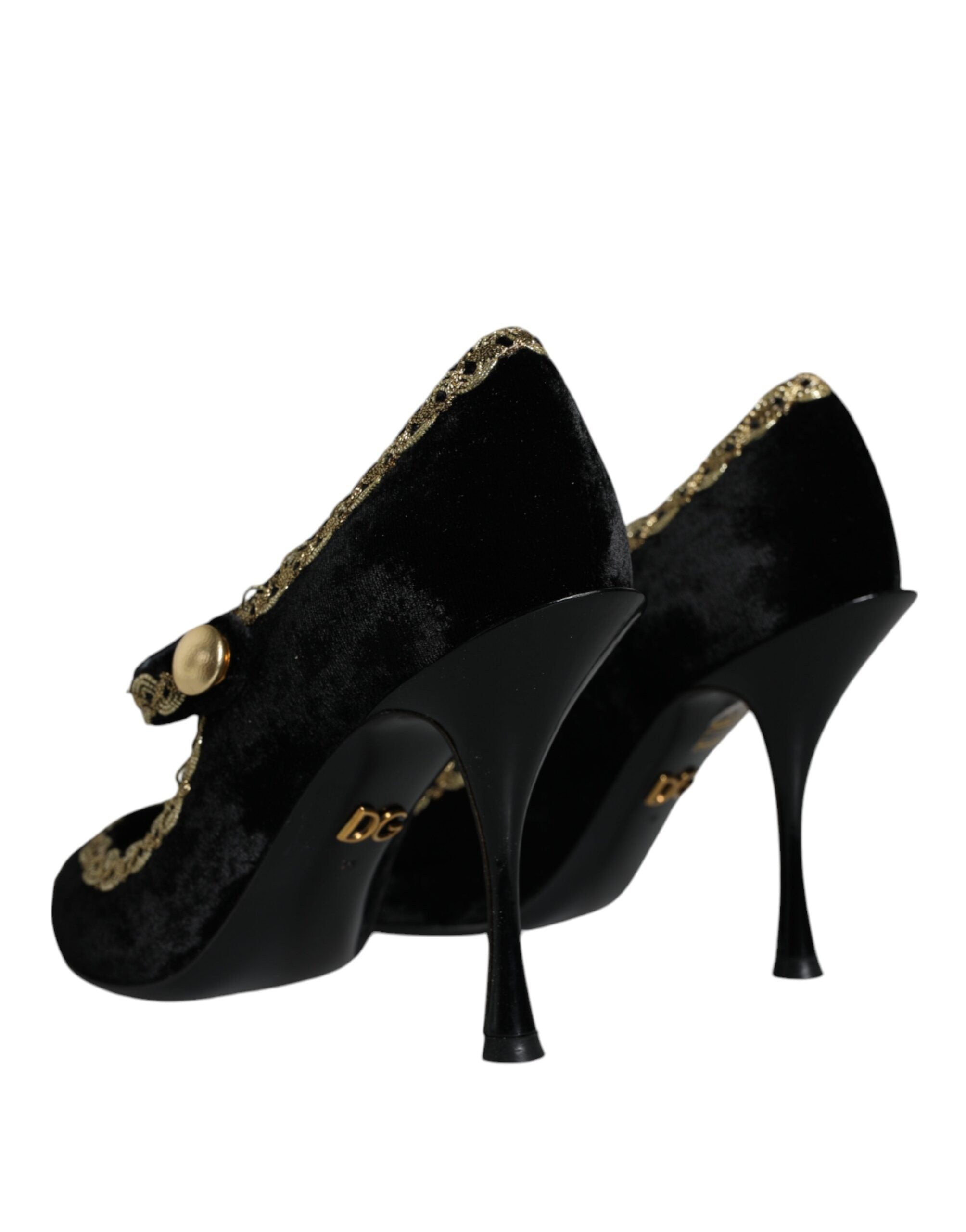 Dolce & Gabbana Black Mary Janes Velvet Gold Pumps Shoes-4