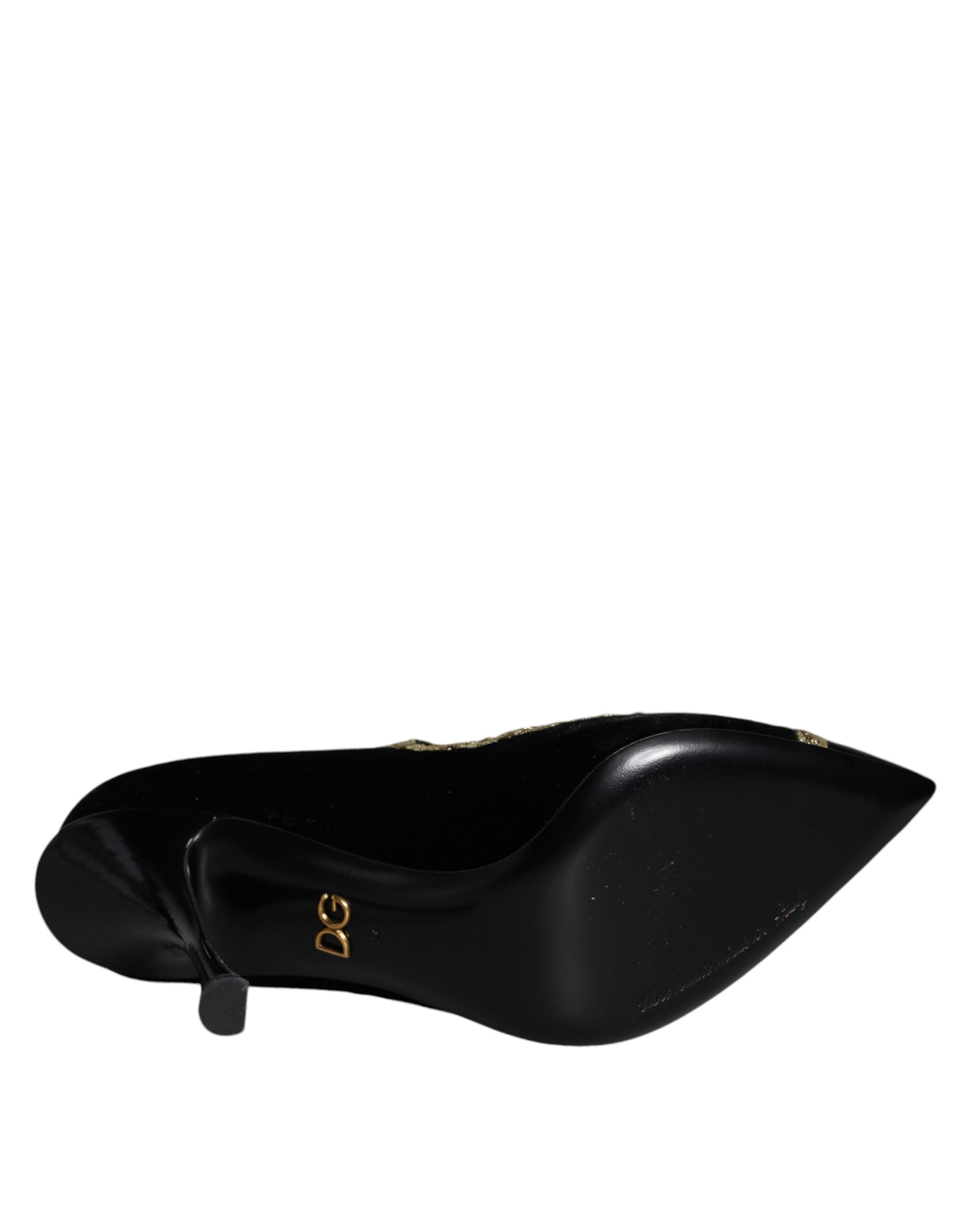 Dolce & Gabbana Black Mary Janes Velvet Gold Pumps Shoes-6