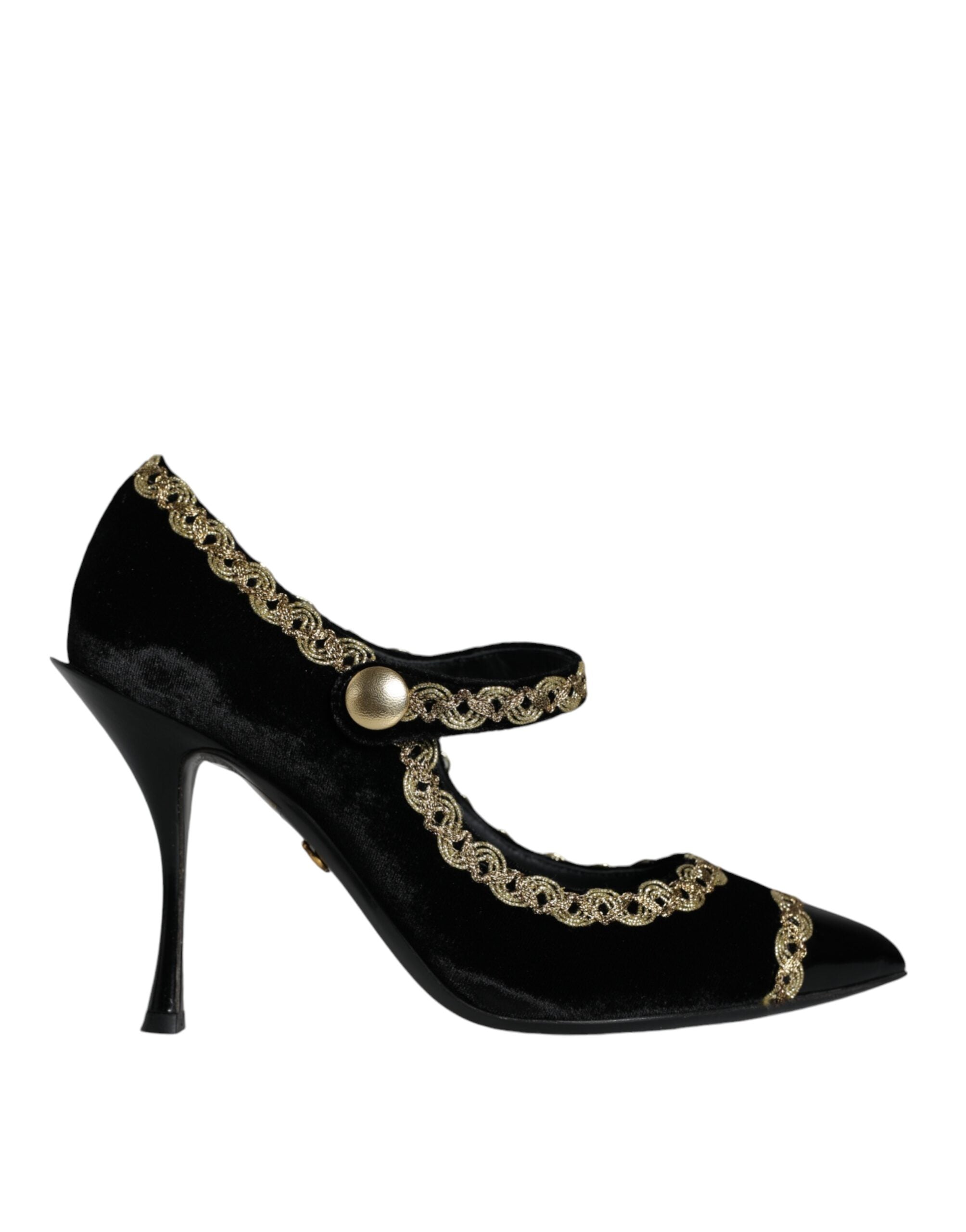 Dolce & Gabbana Black Mary Janes Velvet Gold Pumps Shoes-1