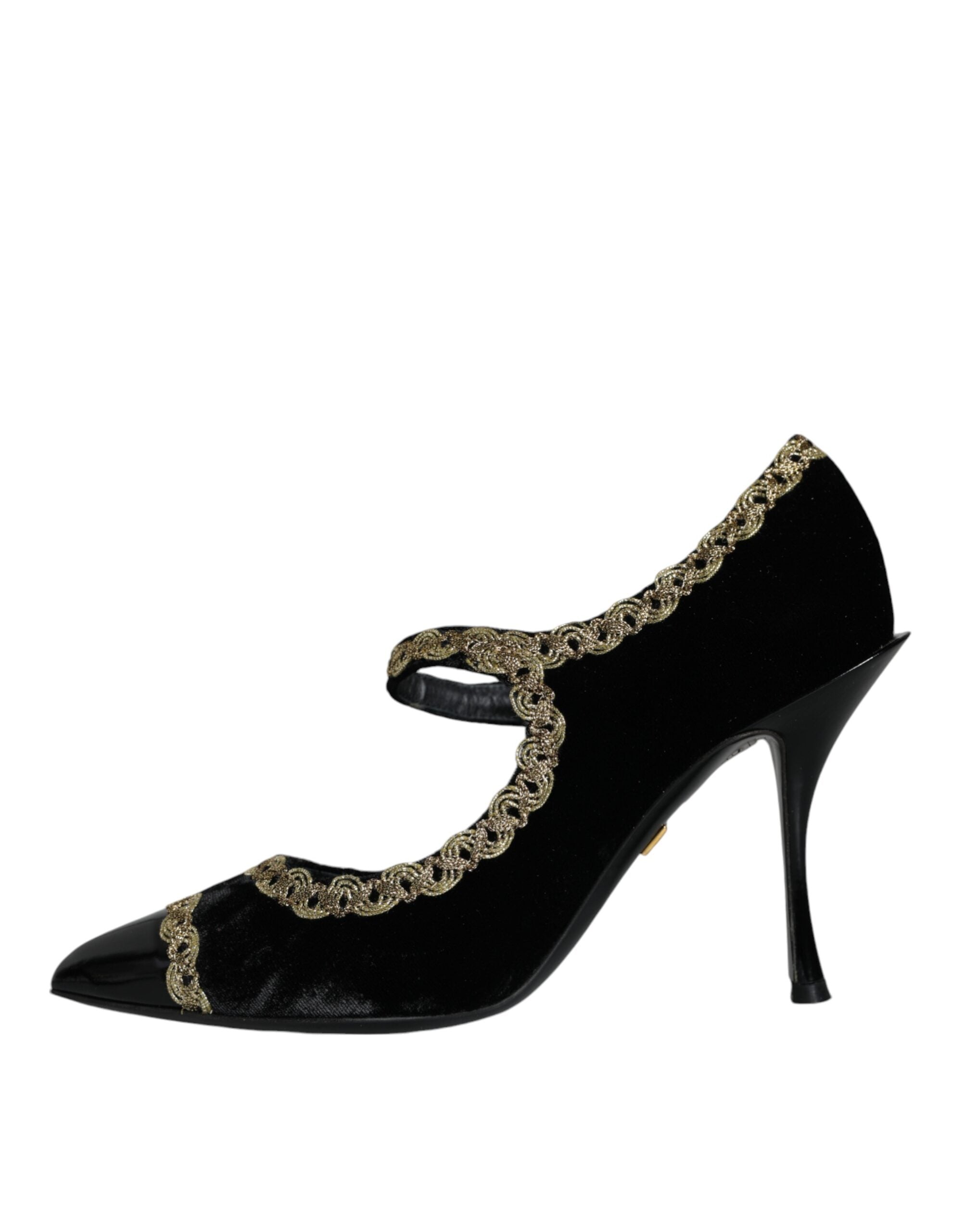 Dolce & Gabbana Black Mary Janes Velvet Gold Pumps Shoes-7