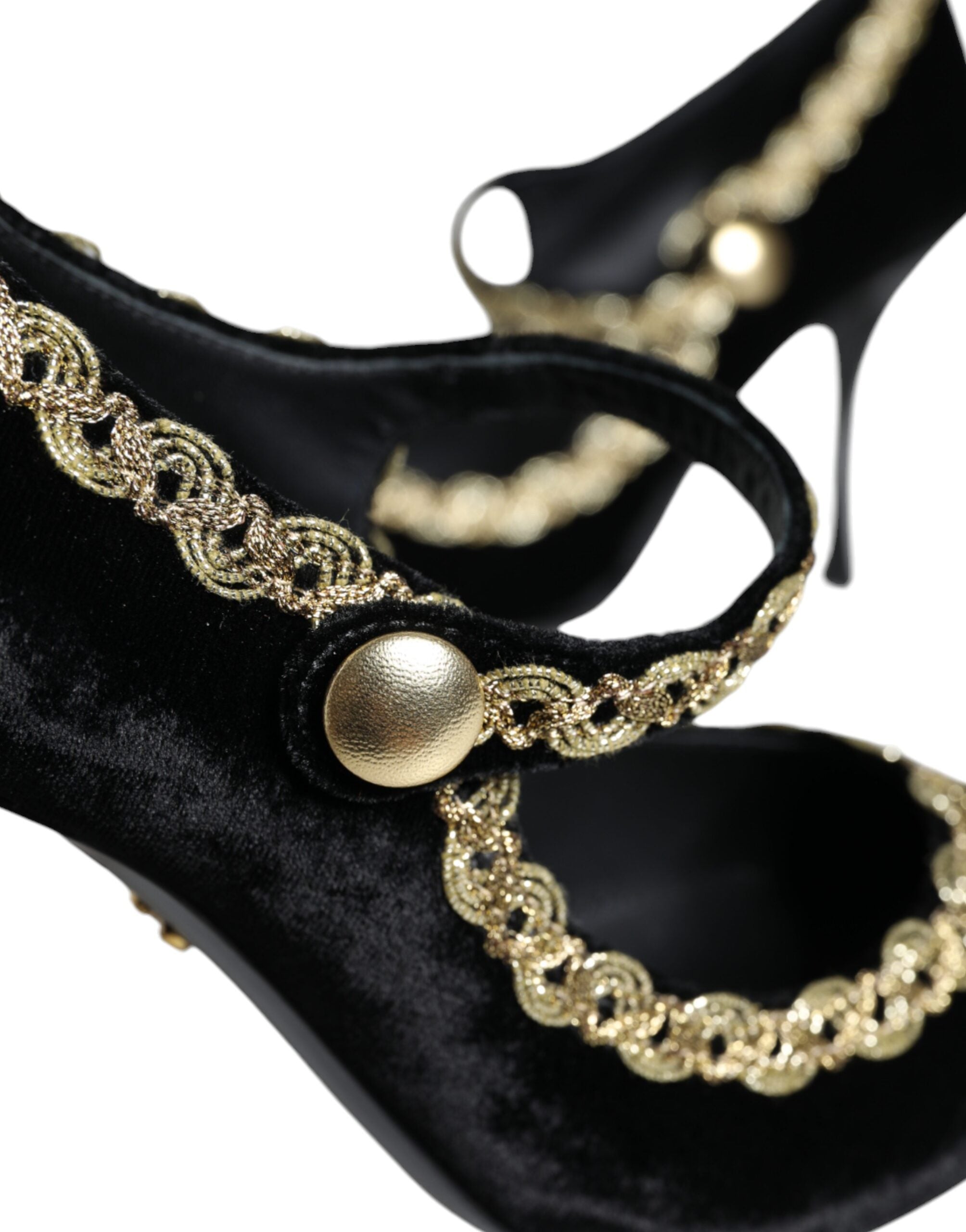 Dolce & Gabbana Black Mary Janes Velvet Gold Pumps Shoes-8