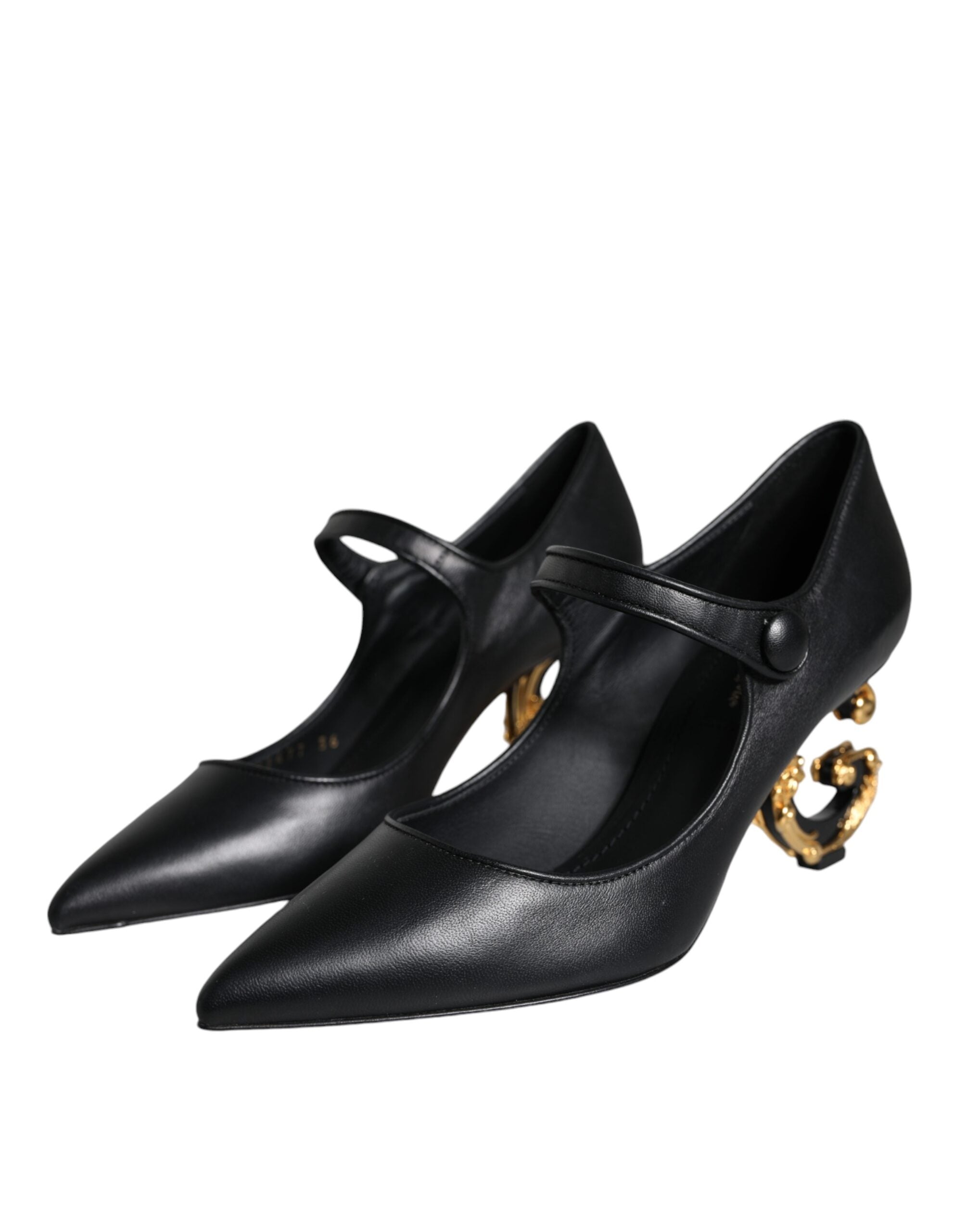 Zapatos de tacón Mary Jane de cuero negro con logo de Dolce & Gabbana-3