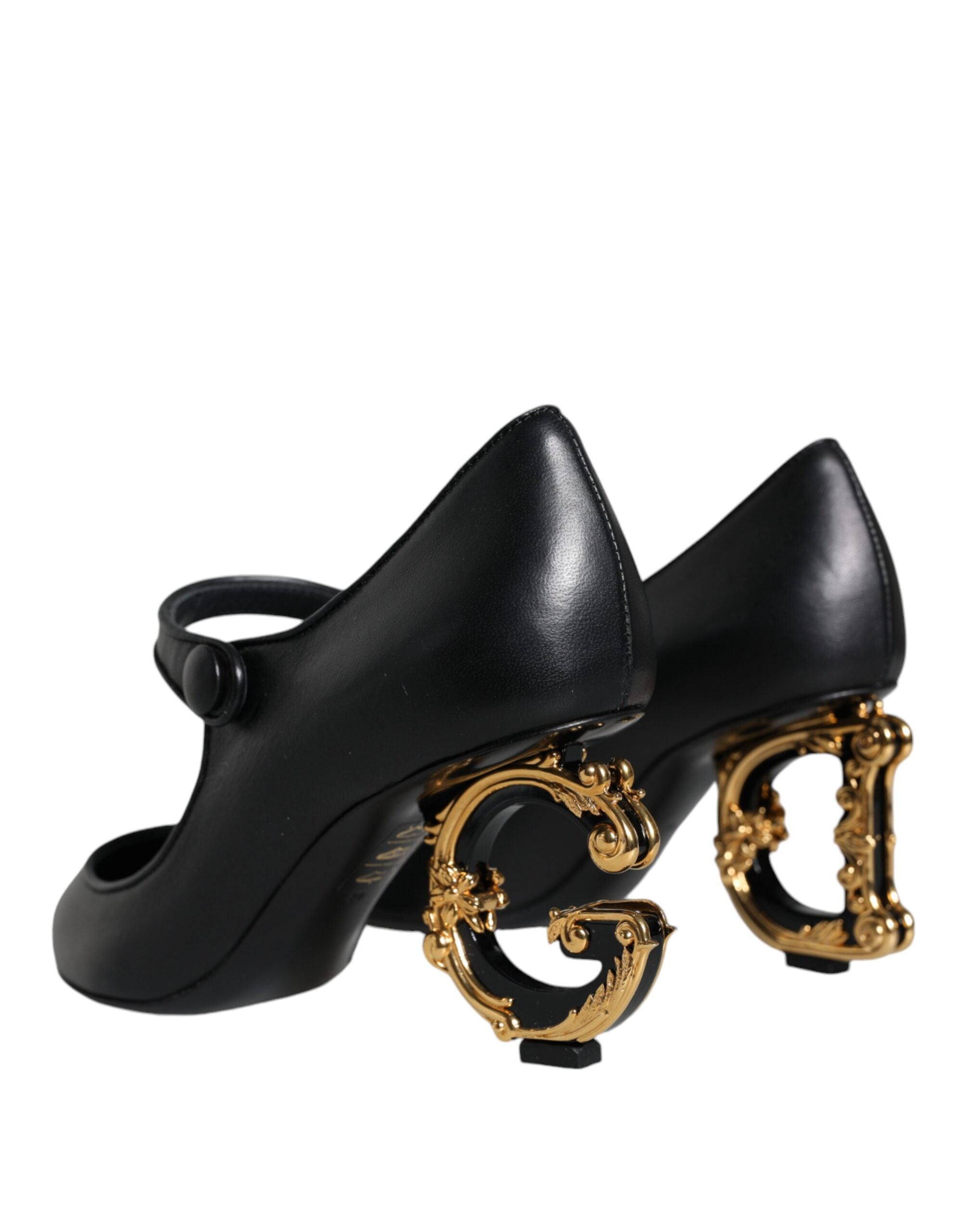 Zapatos de tacón Mary Jane de cuero negro con logo de Dolce & Gabbana-4