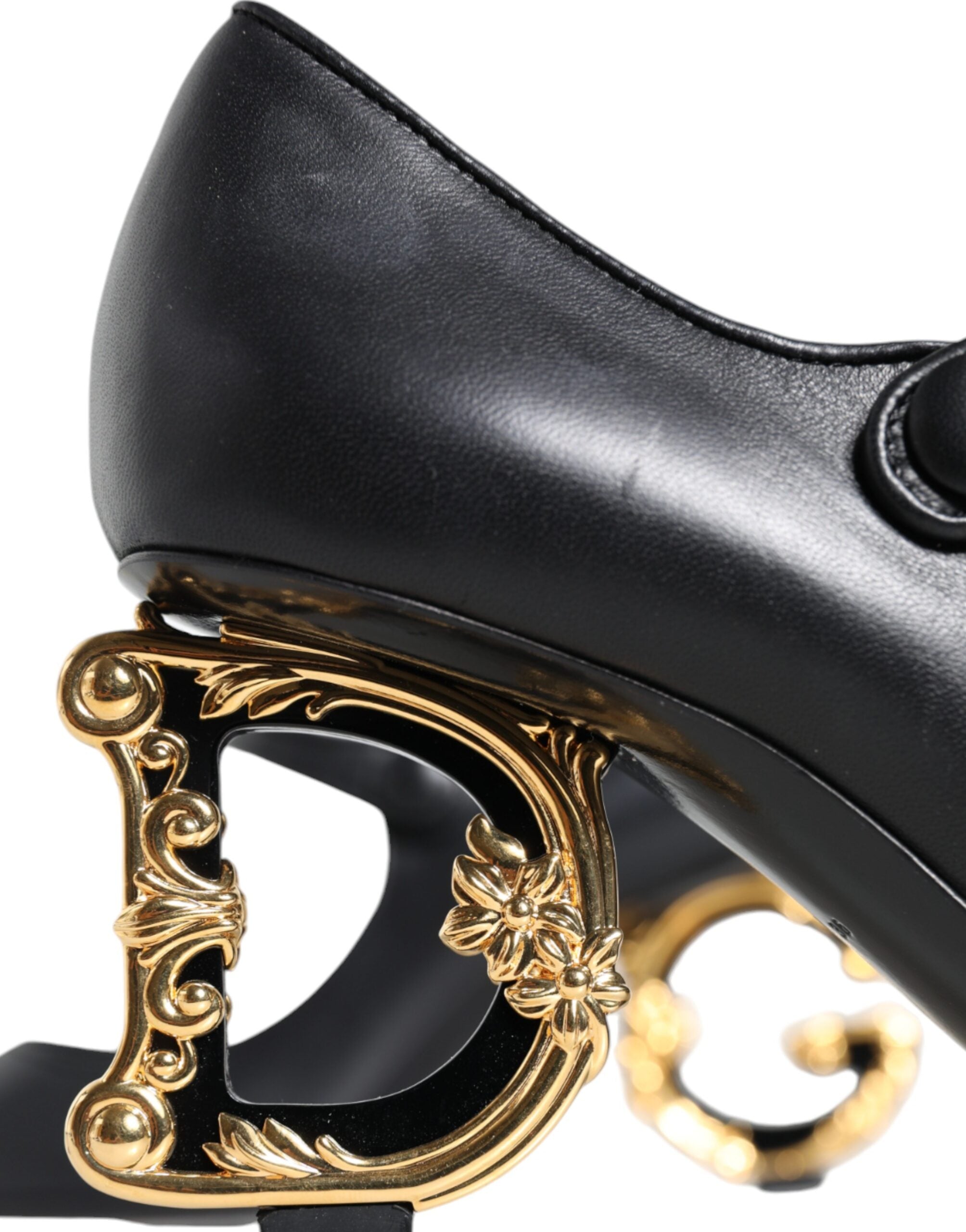 Zapatos de tacón Mary Jane de cuero negro con logo de Dolce & Gabbana-5
