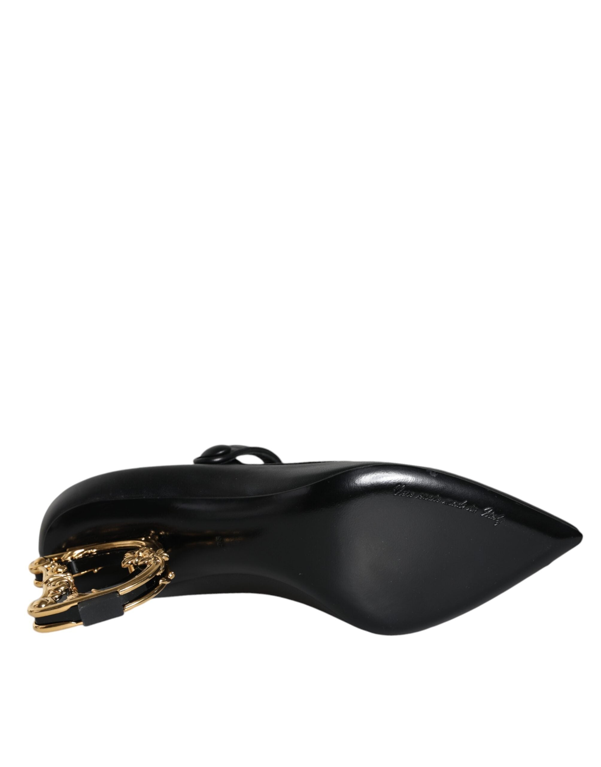 Zapatos de tacón Mary Jane de cuero negro con logo de Dolce & Gabbana-6