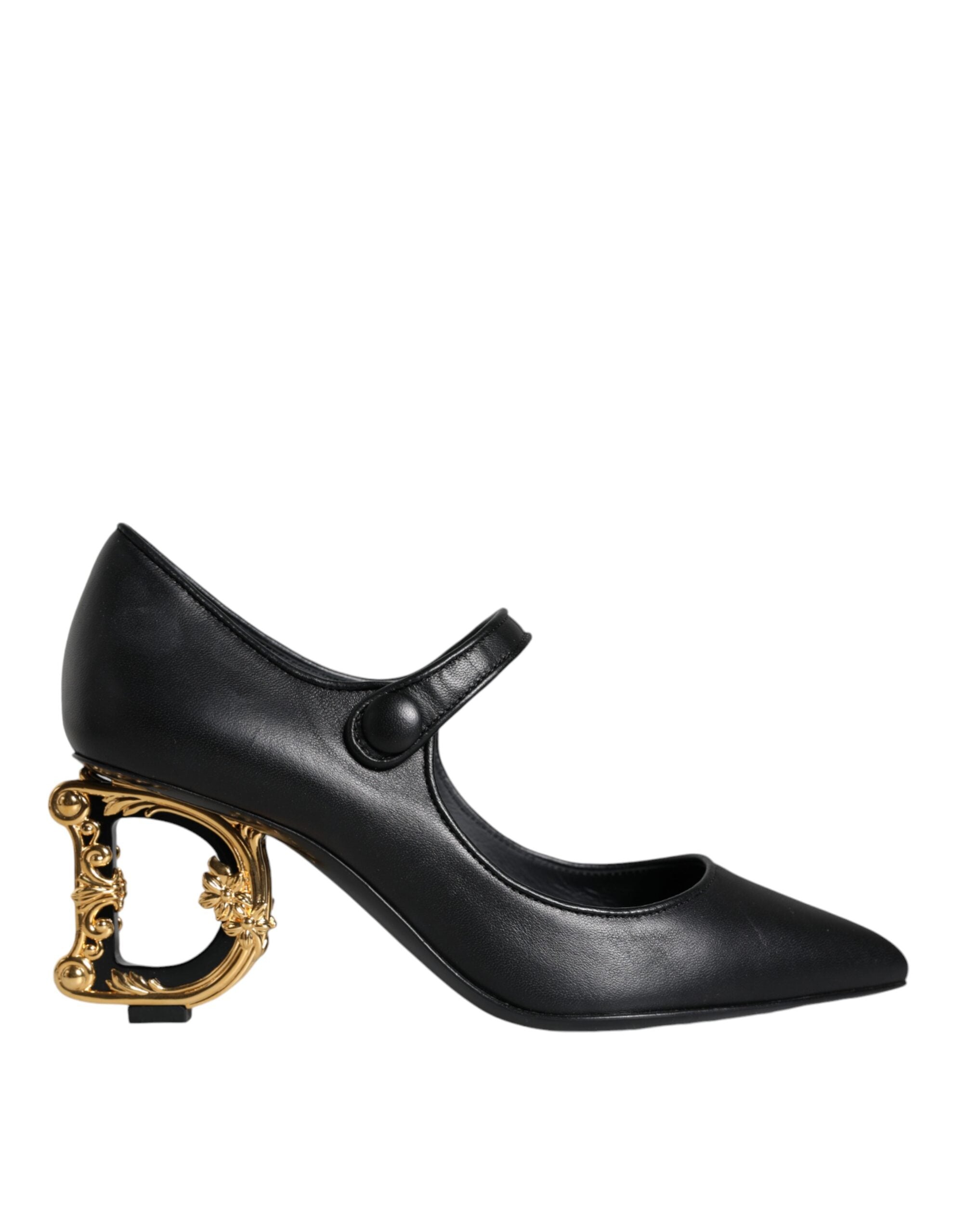 Zapatos de tacón Mary Jane de cuero negro con logo de Dolce & Gabbana-1