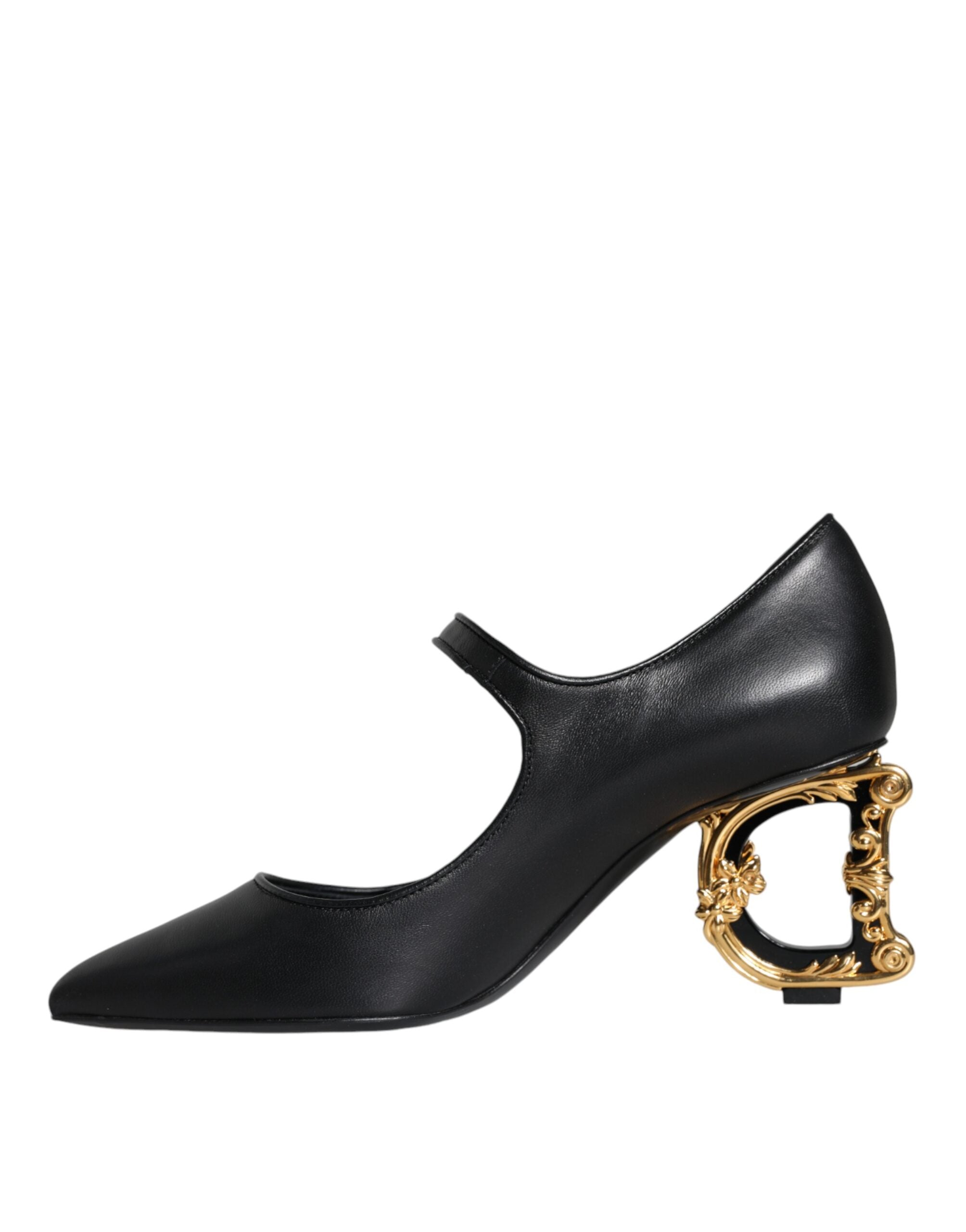 Zapatos de tacón Mary Jane de cuero negro con logo de Dolce & Gabbana-7