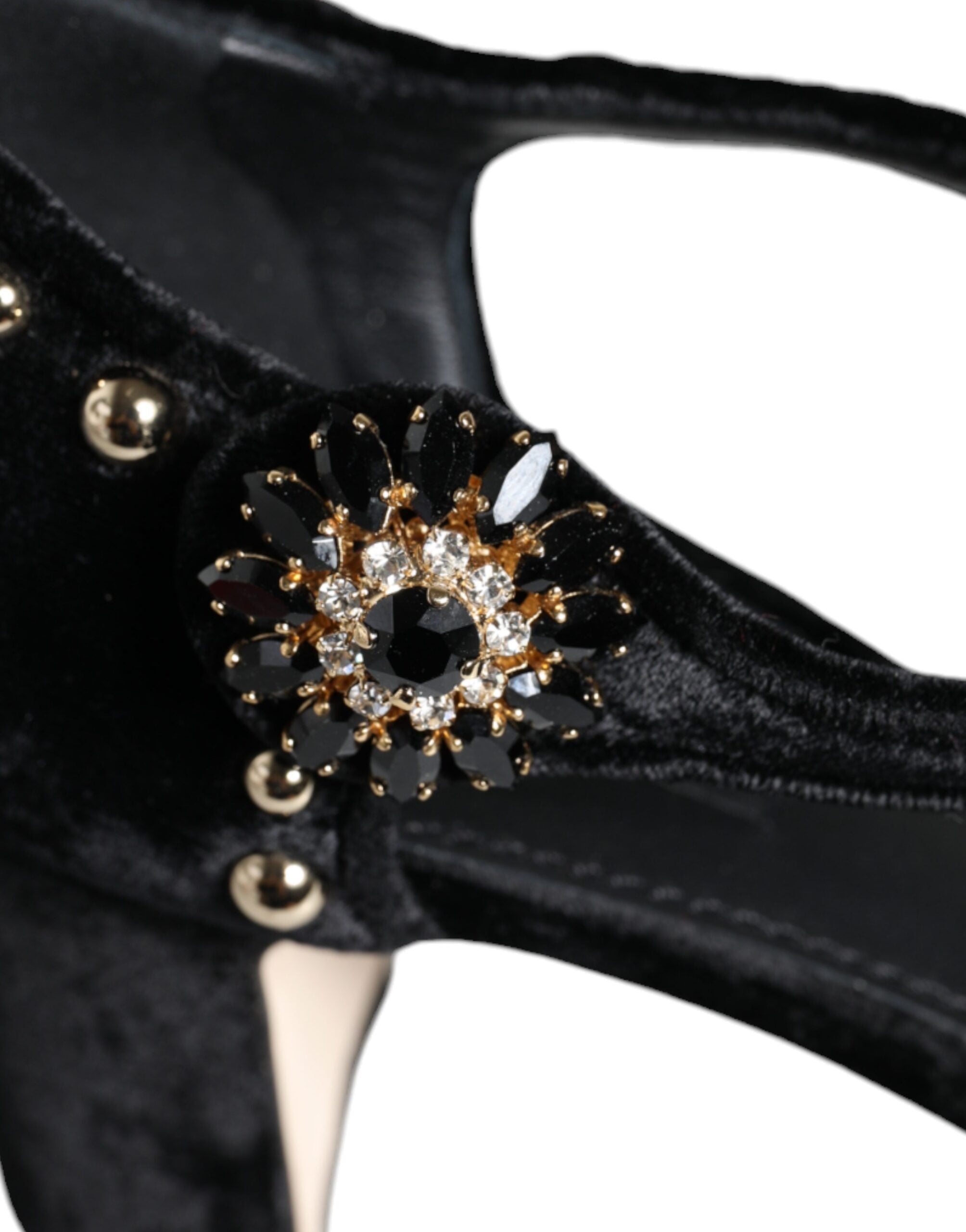 Zapatos de tacón con tira al tobillo y diseño de rosas en terciopelo negro de Dolce & Gabbana-6
