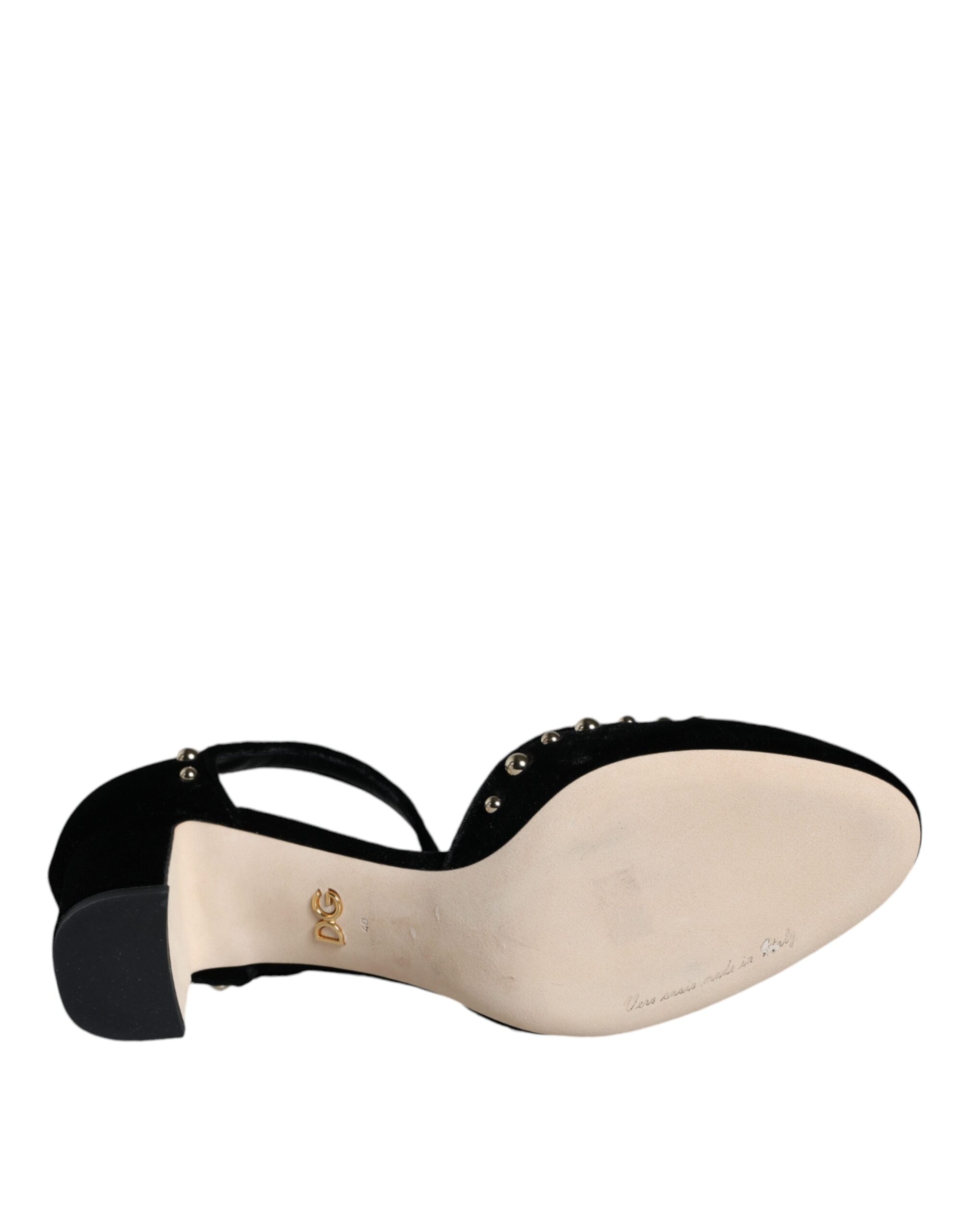 Zapatos de tacón con tira al tobillo y diseño de rosas en terciopelo negro de Dolce & Gabbana-7