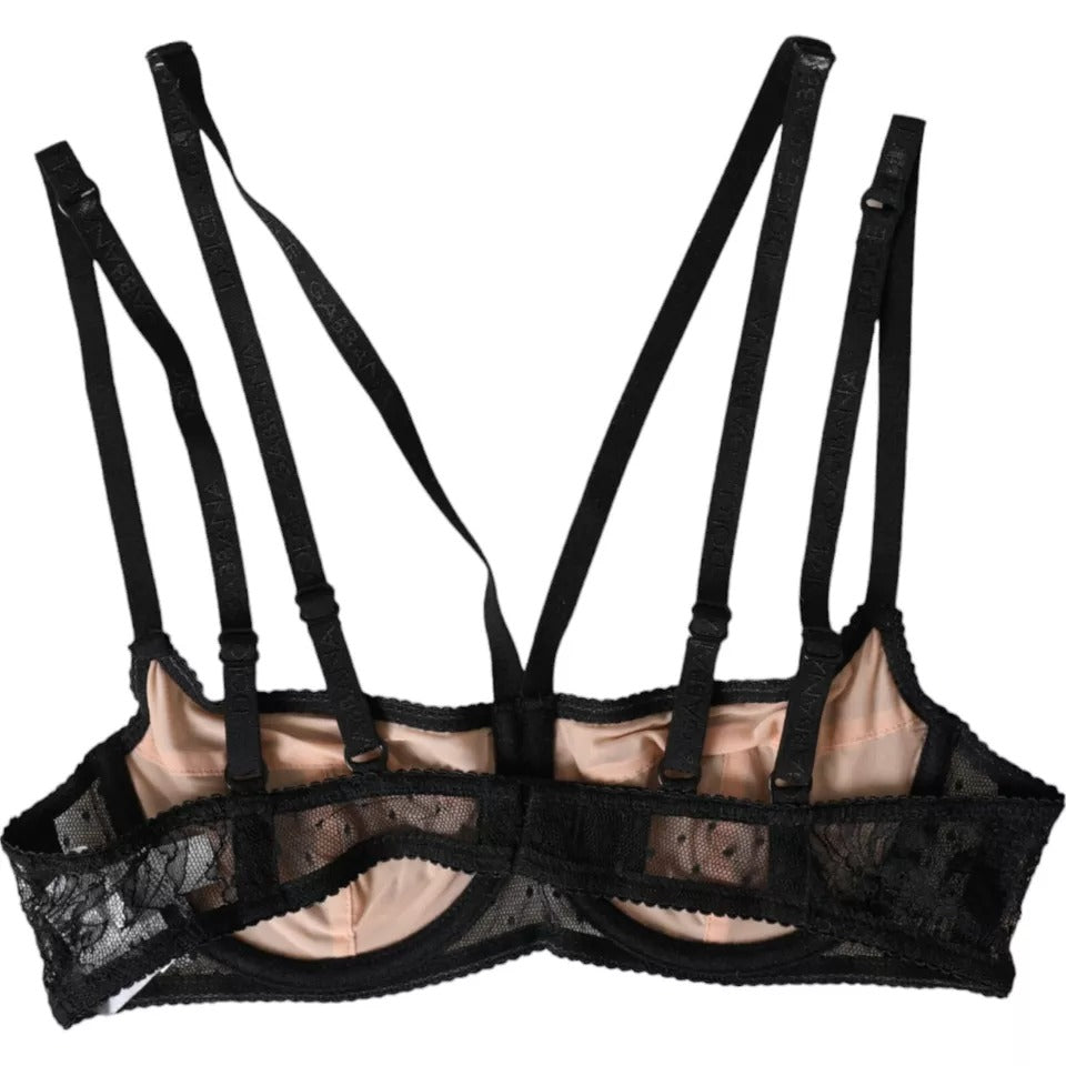 Dolce & Gabbana Black Floral Lace Nylon Balconcino Bra Underwear-3