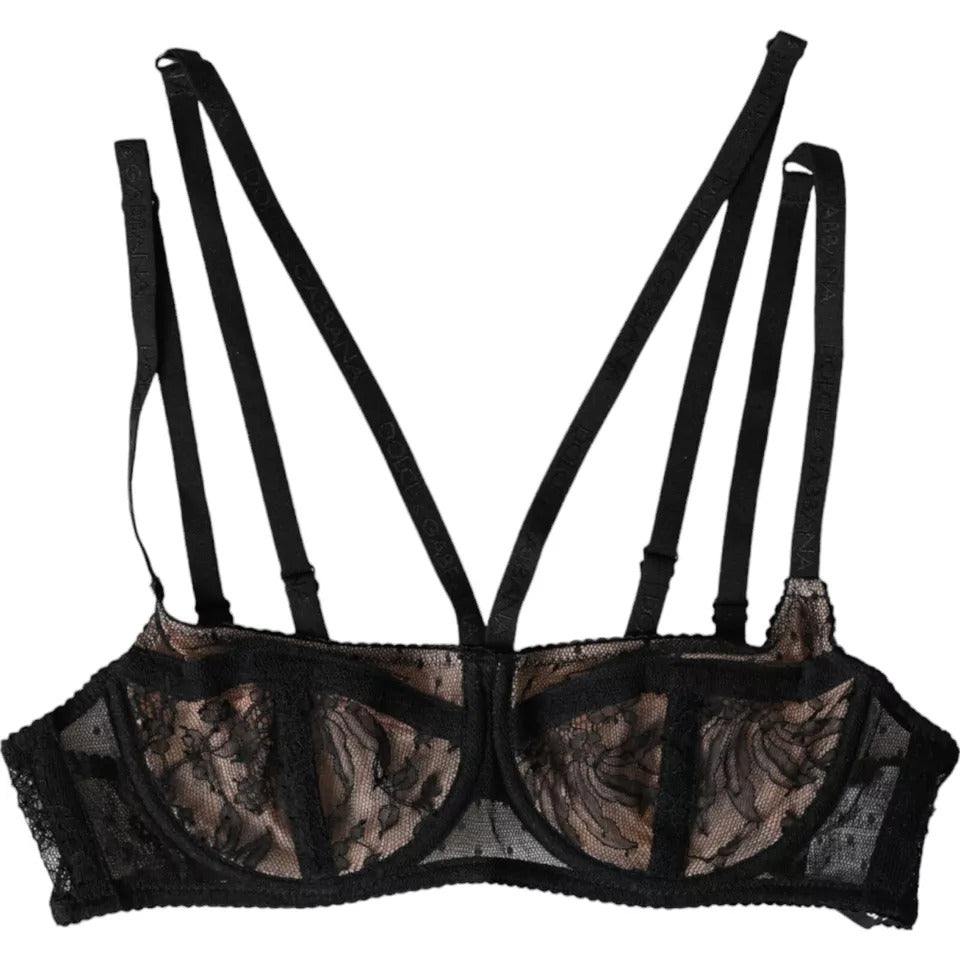 Dolce & Gabbana Black Floral Lace Nylon Balconcino Bra Underwear-2