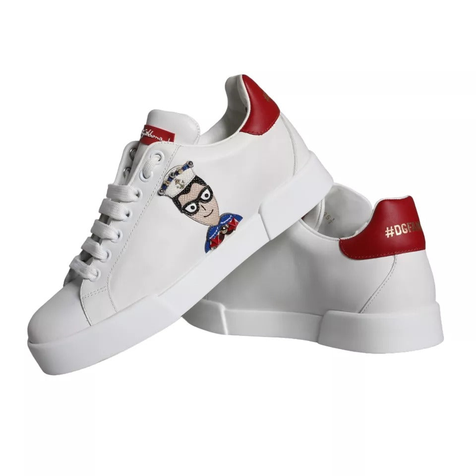 Dolce & Gabbana Weiß Patch Kalbsleder Nappa Portofino Turnschuhe Schuhe-4