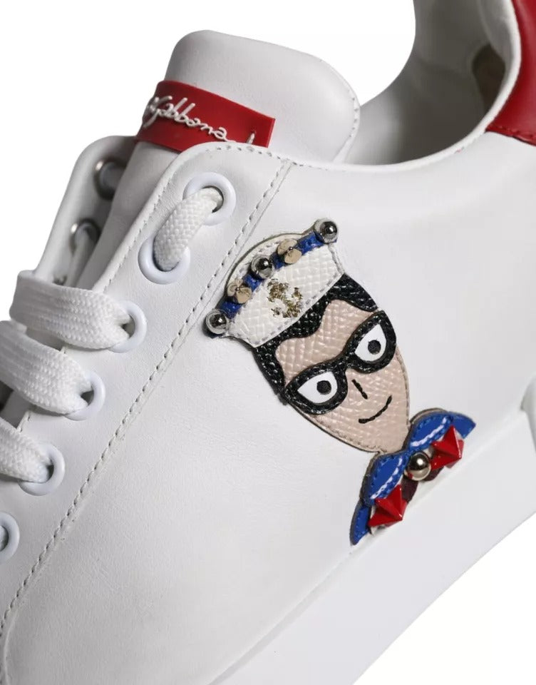 Dolce & Gabbana Weiß Patch Kalbsleder Nappa Portofino Turnschuhe Schuhe-5