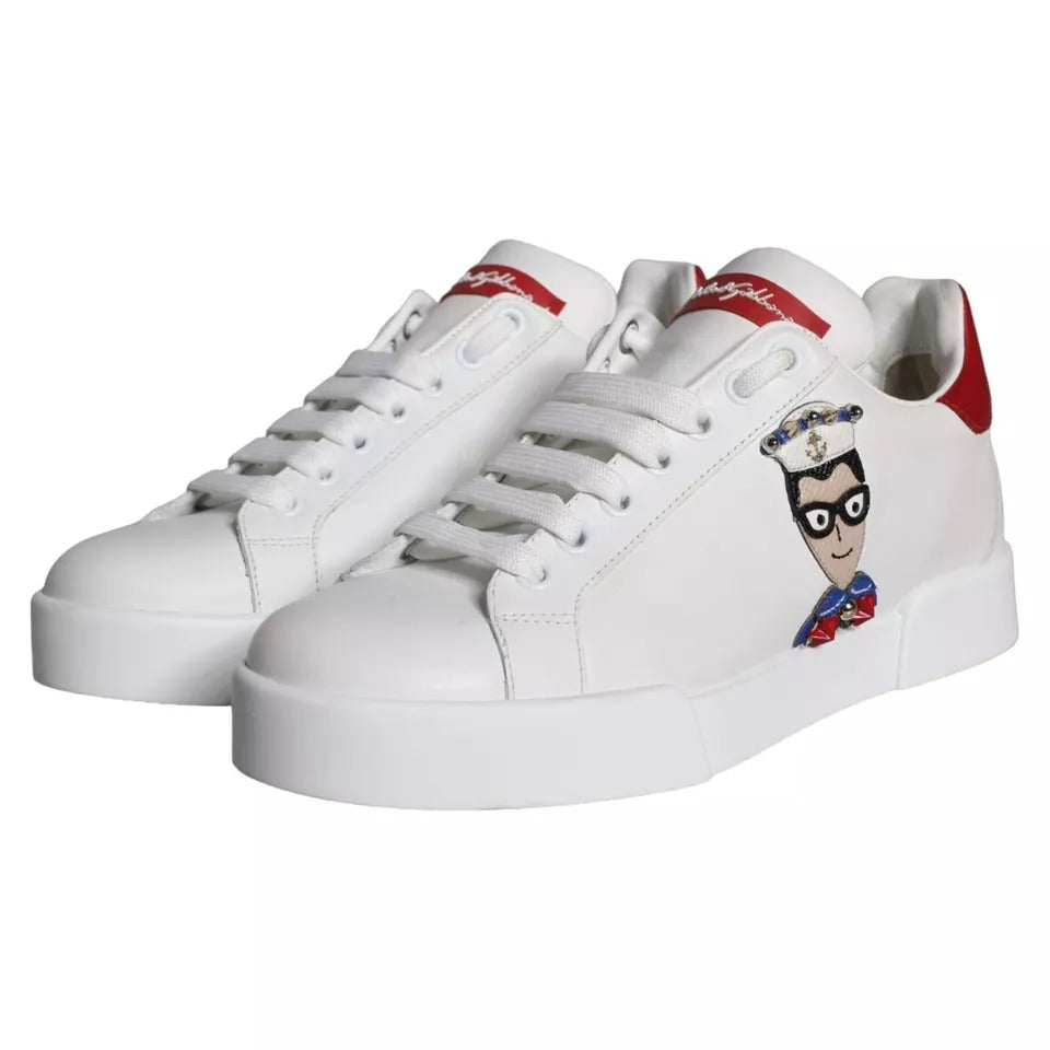 Dolce & Gabbana Weiß Patch Kalbsleder Nappa Portofino Turnschuhe Schuhe-3